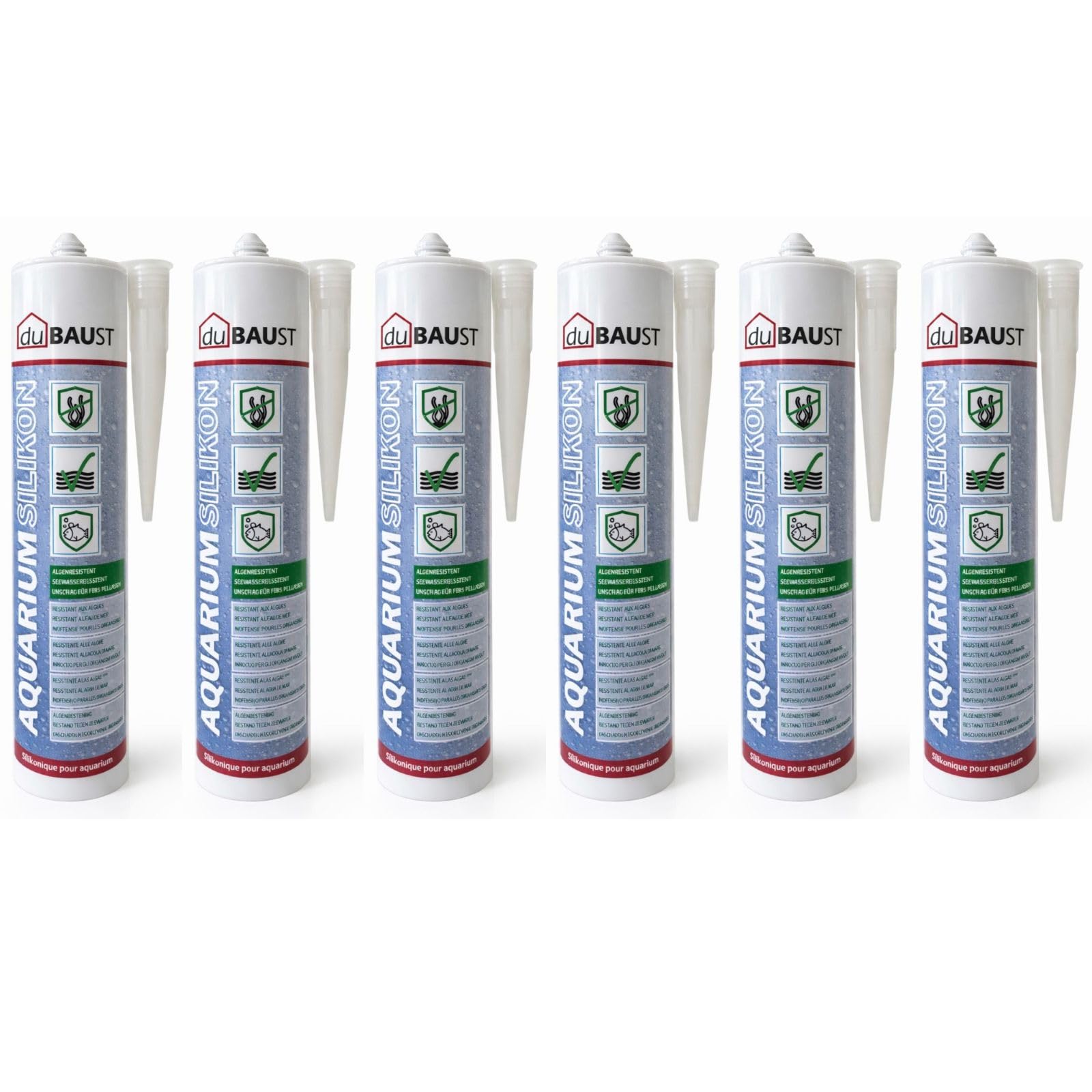SAQ24 Lot de 6 cartouches de silicone pour aquarium d'eau douce et d'eau de mer 310 ml Pour aquariums terrarium Construction en verre Transparent