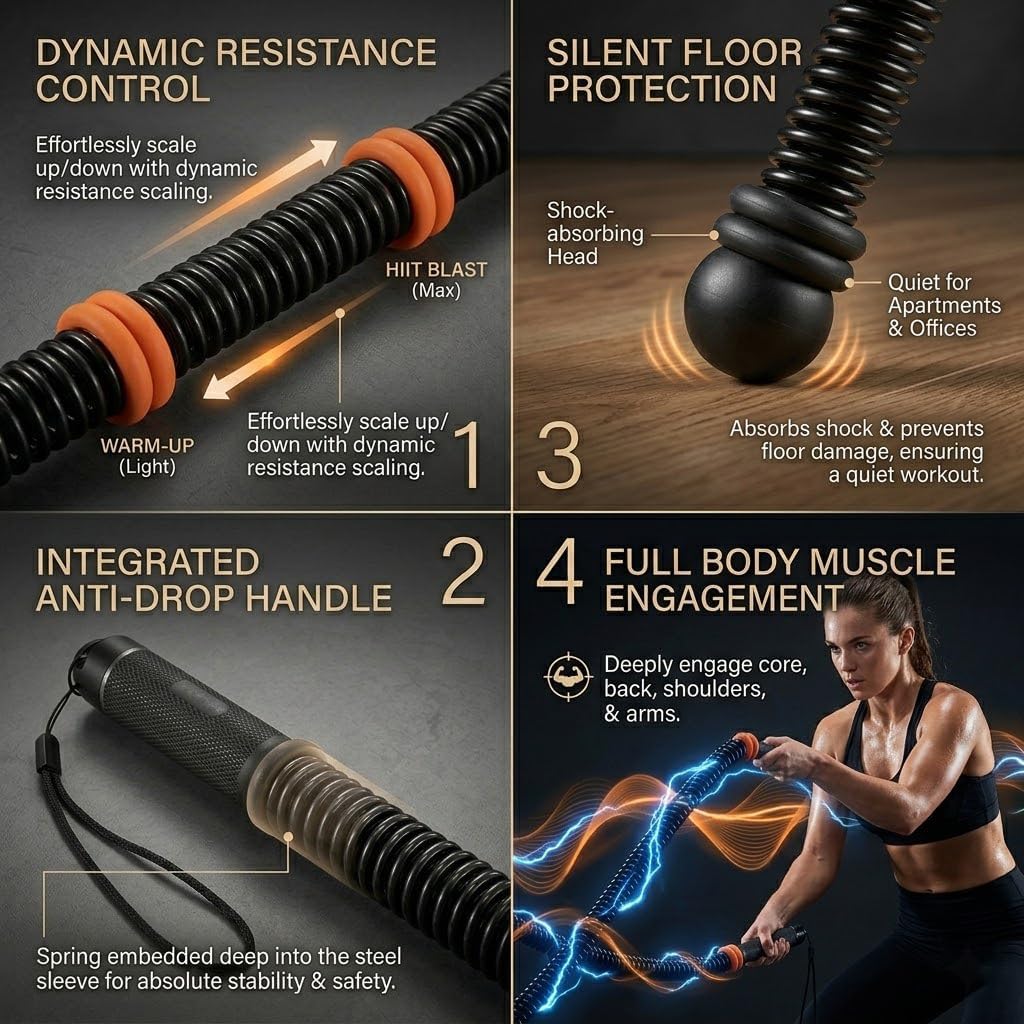 Ropeless Battle Ropes Adjustable Weight,Integrated Anti-Drop Handles & Floor-Protective Soft Rubber Heads,High Calorie Burn for Men & Women, Fitness Equipment for HIIT & Low-Impact Aerobic Training