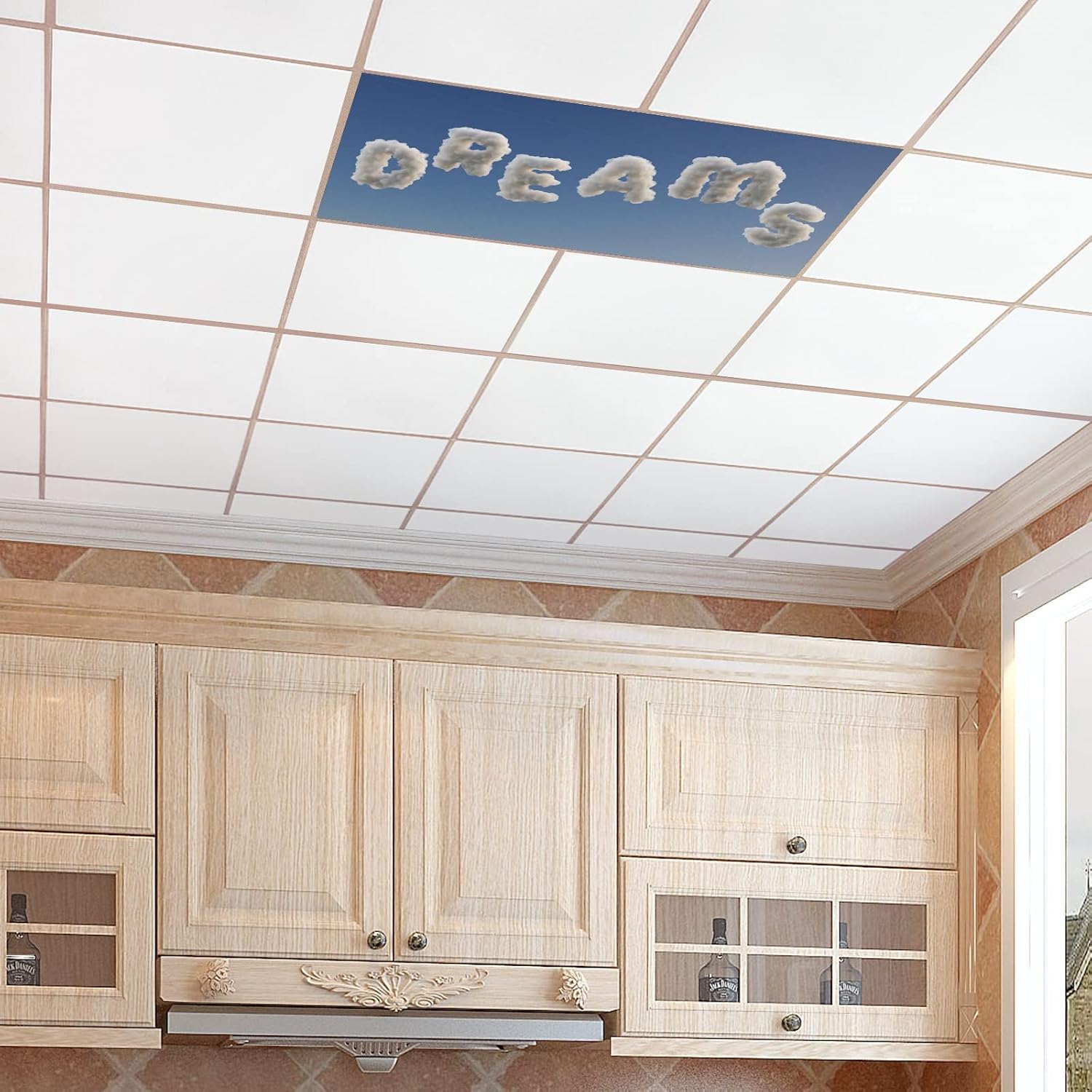 Fluorescent Light Covers for Classroom Kitchen Office Decorations - Cloud Dream Letter Blue Sky Eliminate Harsh Glare and Headaches-Easy to Install 2'x4' Fluorescent Light Diffuser