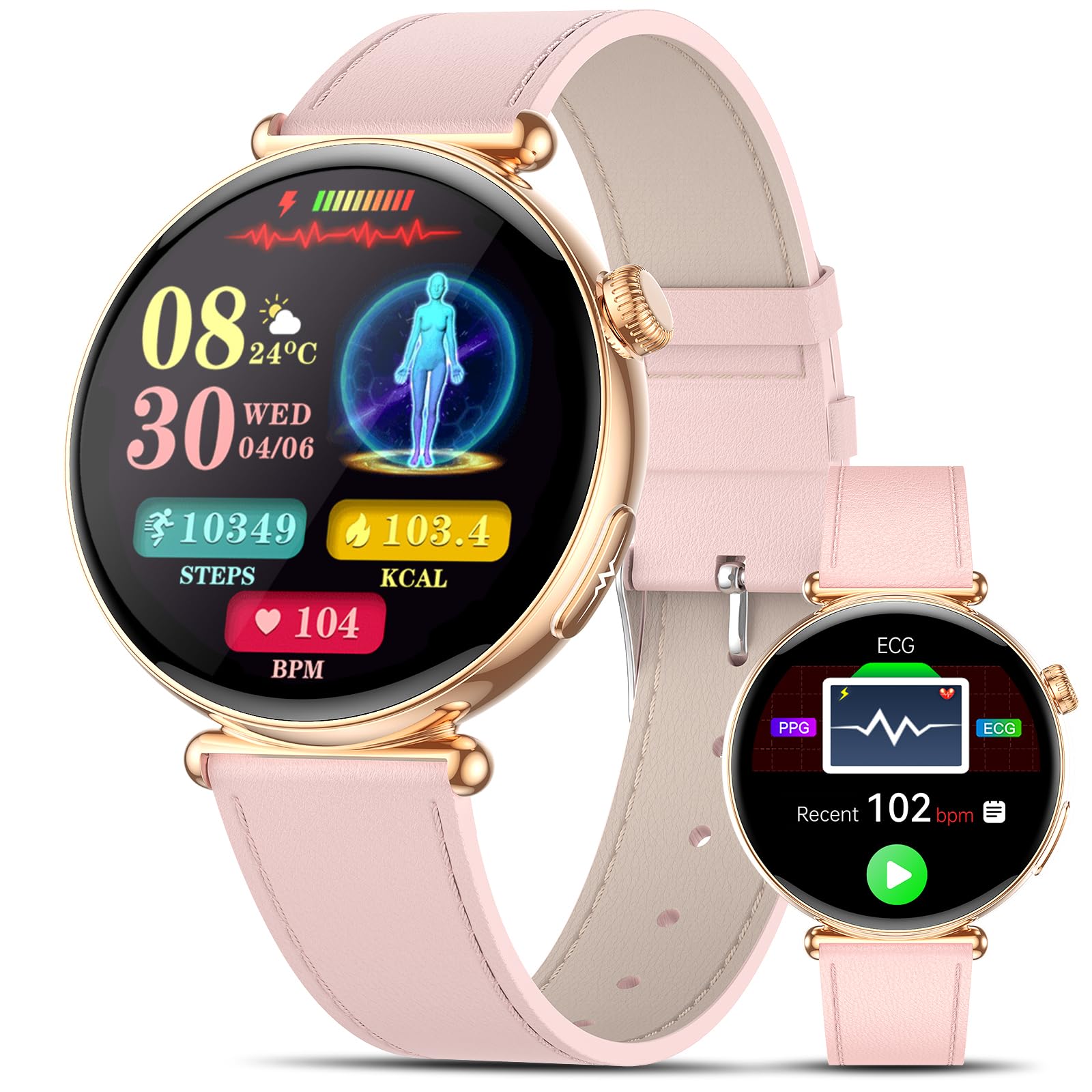 AI-GPT Reloj Inteligente Mujer con ECG Presión Arterial HRV Ciclo Menstrual | 1.32"AMOLED Pantalla Reloj Salud,24H Pulsómetro Sueño SpO2 Composición Corporal BMI Fatiga Emociones SOS 30s Mini Chequeo