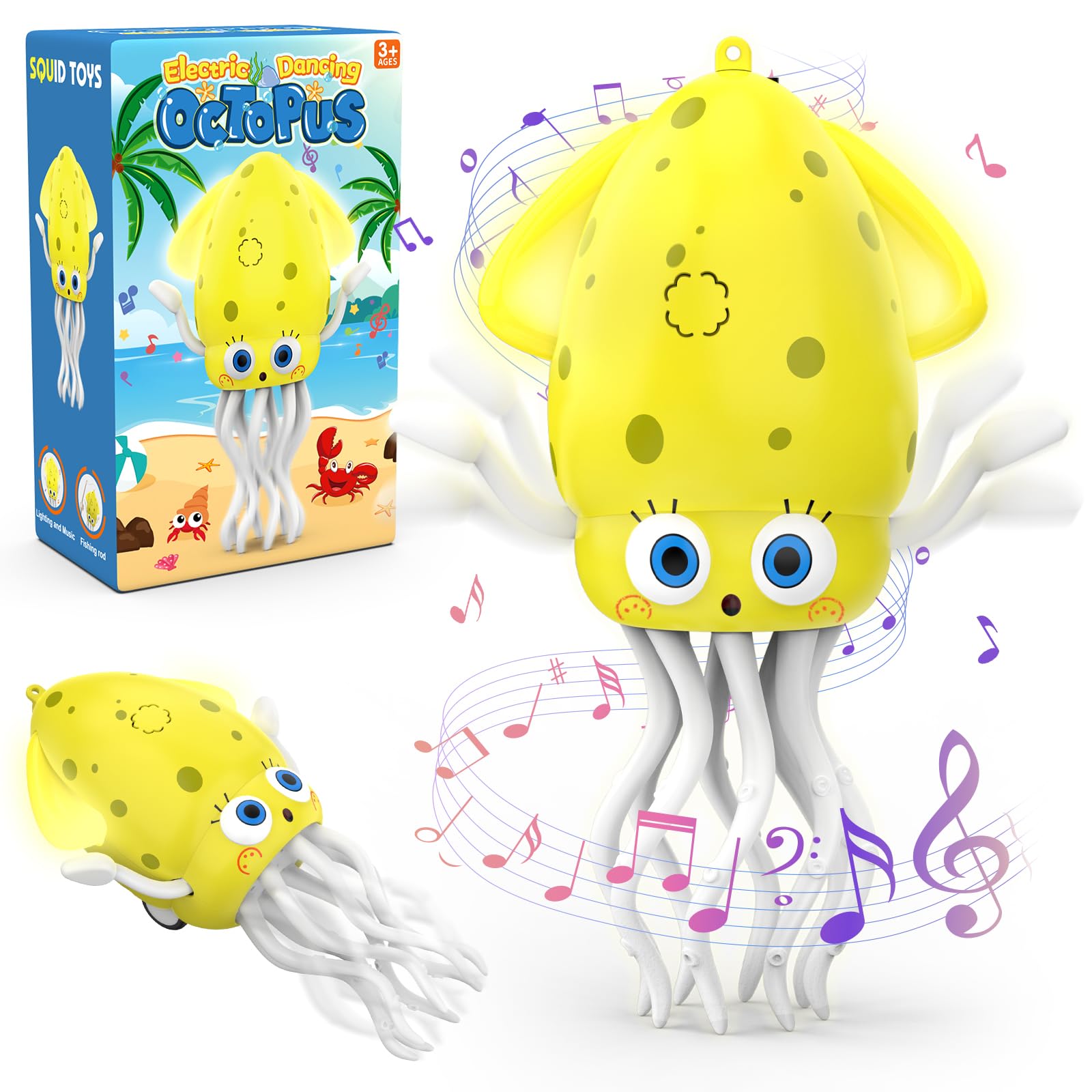 Ovaasy Electric Dancing Octopus Baby Toy with LED Light and Music, Dancing Squid Kids Toys Boys Girls Age 3-5 4-5, Automatic Obstacle Avoidance