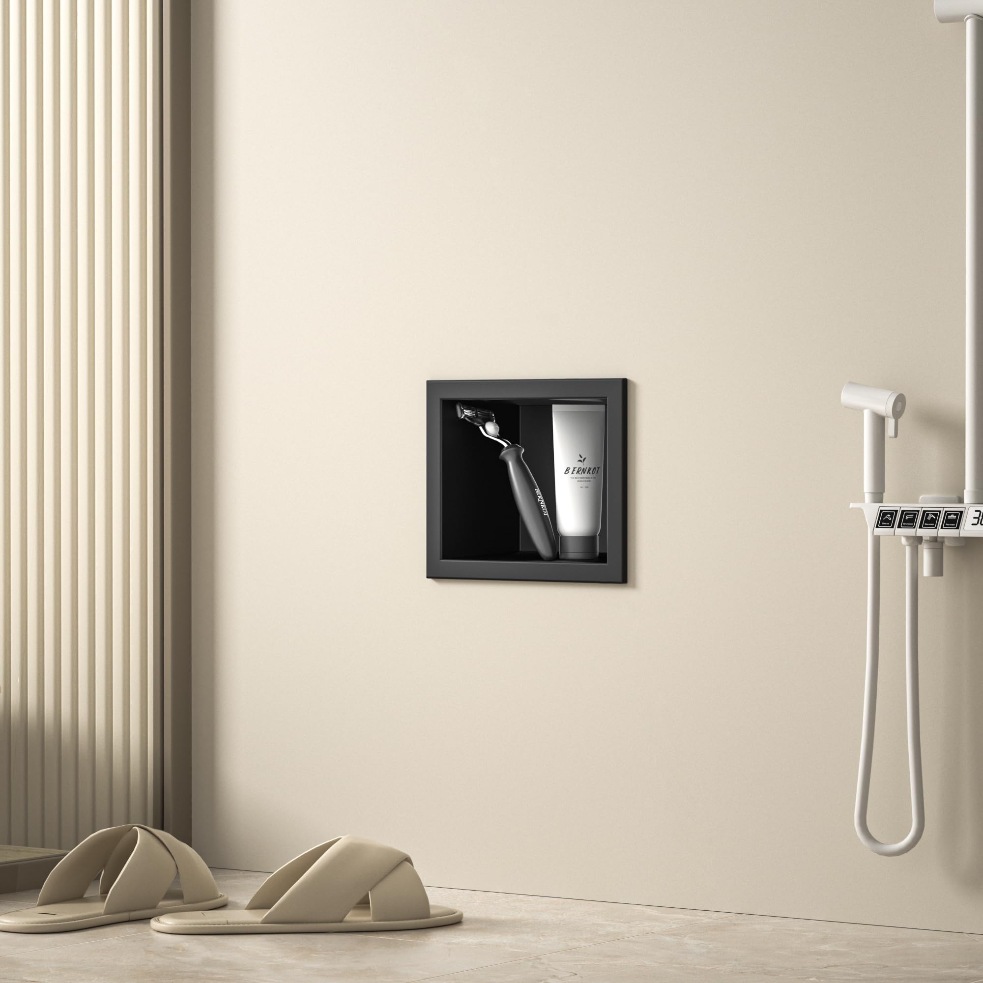Niche murale en acier inoxydable 304 noir mat 15 cm x 12 cm pour salle de bain, support encastré dans la salle de bain avec surmontage, pas de carrelage nécessaire