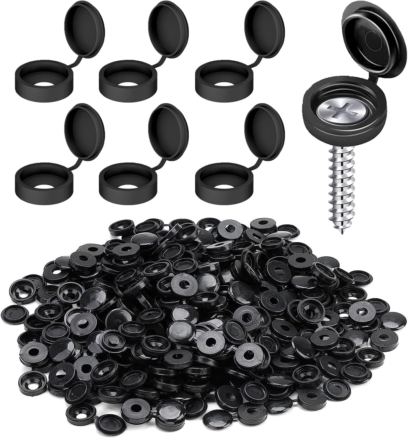 100 Pcs Screw Covers Black Plastic Screw Cap Hinged Fold Over Caps,Snap