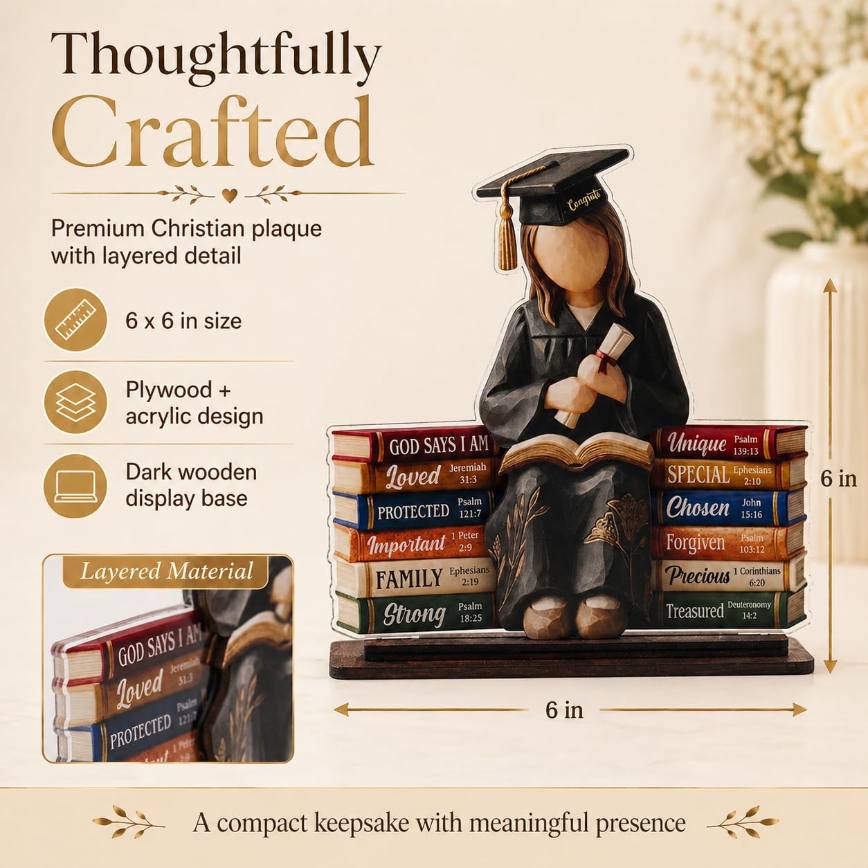 Christian Graduation Gift, Graduation Gifts for Daughter Class of 2026, God Says I Am Wooden Plaque, Inspirational Bible Verse Desk Decor, Religious Graduation Keepsake for Women Girls