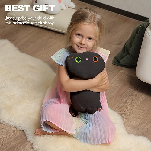 Miniatura 4 de Onsoyours - Lindo gatito de peluche acostado, suave, tipo almohada con diseño de ánime, abrazable, para niños (negro A, de 13 pulgadas)