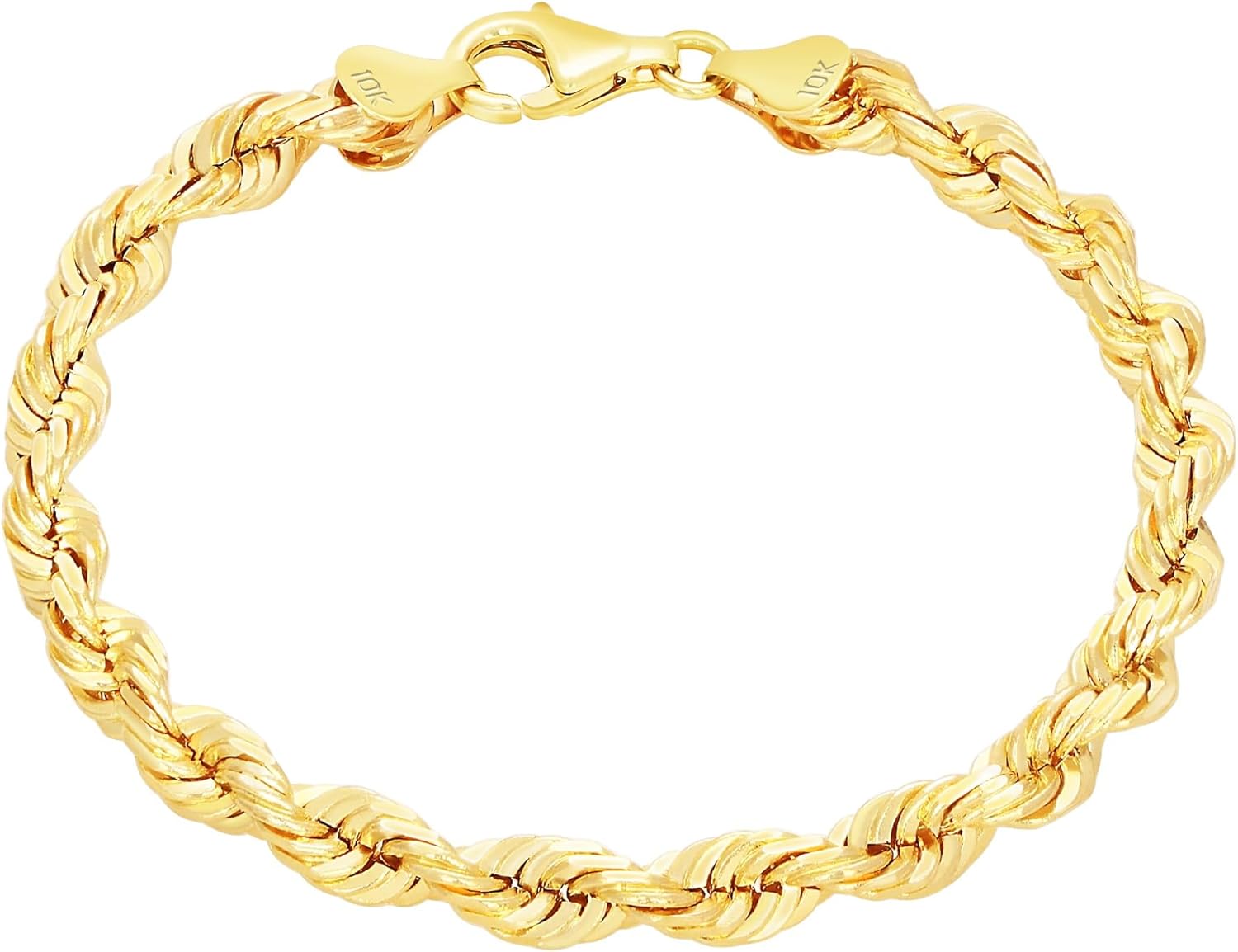 Nuragold 10K Real Yellow Gold 5mm Solid Rope Chain Diamond Cut Bracelet (7"-9") Italian Jewelry for Men