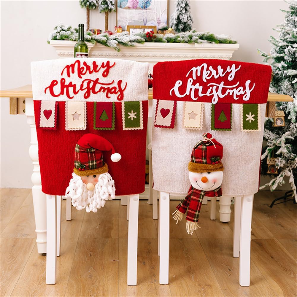 Christmas Chair Covers, 3D High Back Christmas Themed Chair Covers, Santa Claus Snowman Reindeer Cute Chairs Covers Set of 2/4/6 for Dinning Room Party Holiday Decoration (6, F-Style)