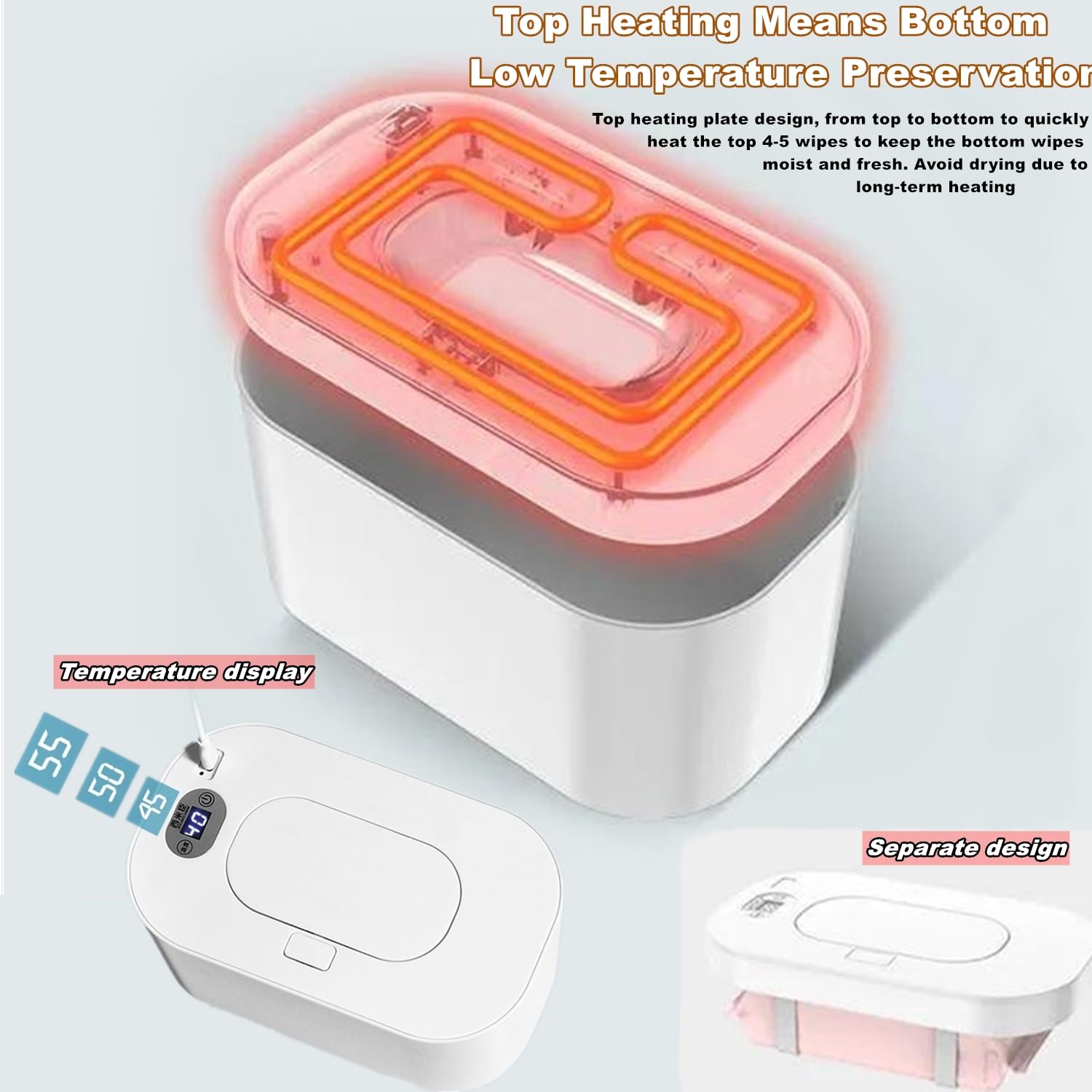 Scaldasalviette portatile per bambini, scaldasalviette e dispenser di salviettine umidificate per bambini per riscaldare uniformemente, con display della temperatura, scalda pannolini per casa, auto