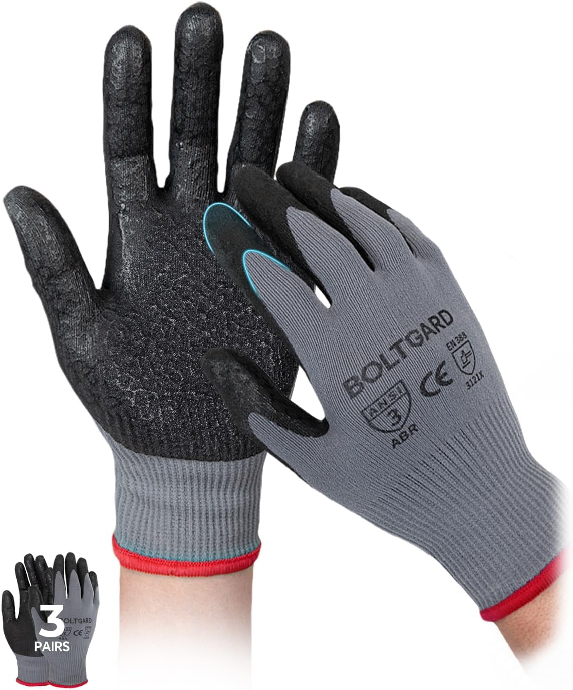 Work Gloves Men with Double Sandy Nitrile Coated Grip, Black Micro-Foam Nitrile Glove for Mechanics, Outdooor Construction