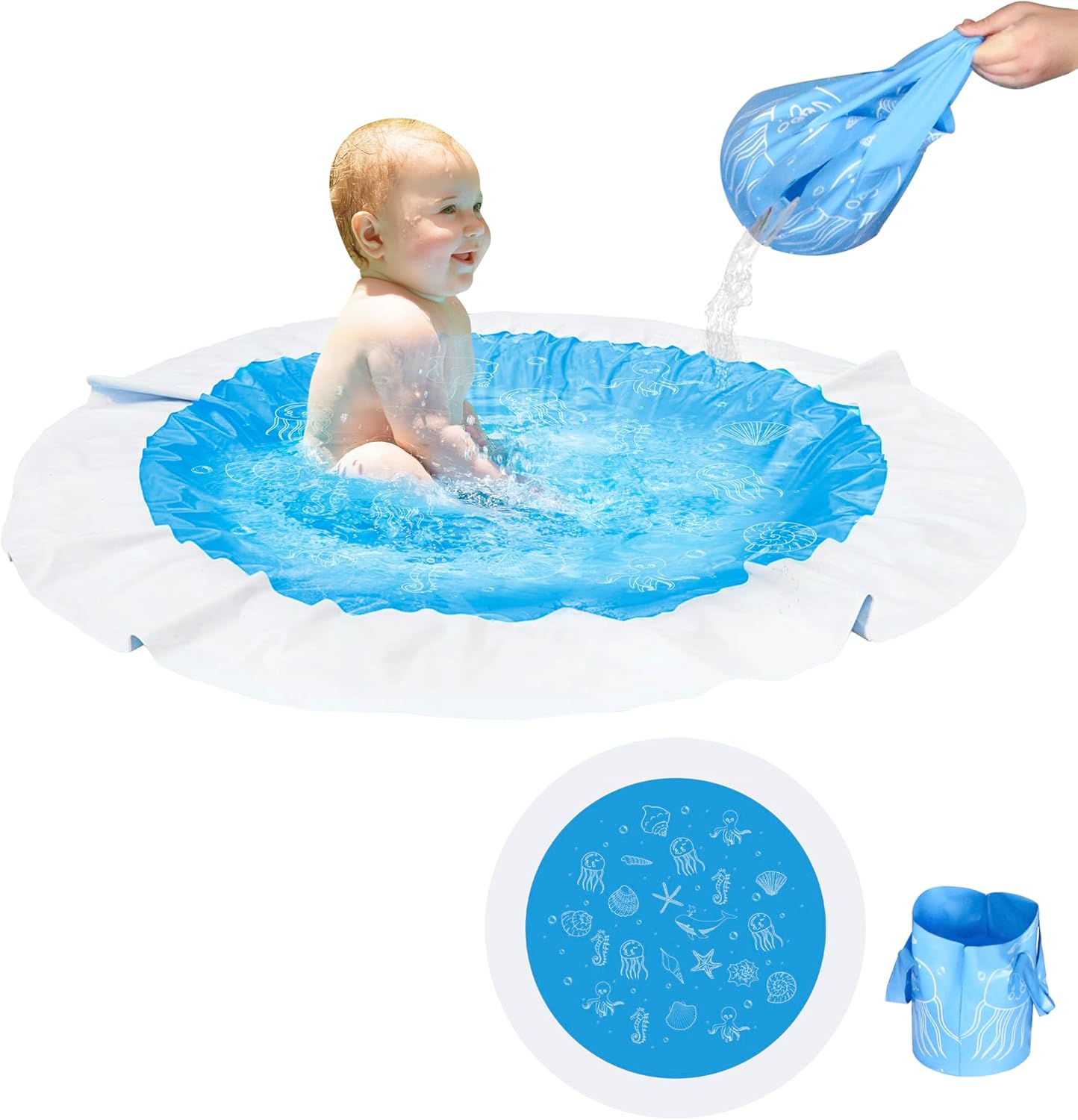 Beach Puddle Pool for Toddler 6.5FT - Baby Sand Play Mat 2-in-1, Foldable with Carry Bag, Anchor Pockets & Thick PVC Splash Pad