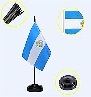 Vista 3 de Juego de banderas argentinas de escritorio con poste negro de 13 pulgadas, base negra y parte superior de lanza, bandera de escritorio argentina
