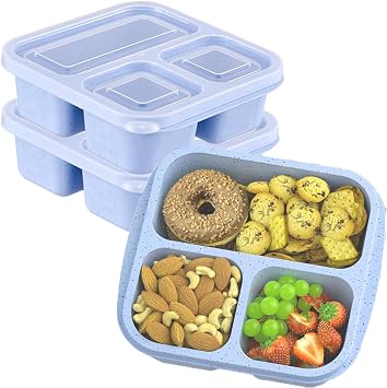 ZHUYIWIN Snack Boxes 3 Pack, Reusable Bento Lunch Boxes with 3 Compartments for Kids Adults,Divided Food Storage Containers for School Work Travel Blue