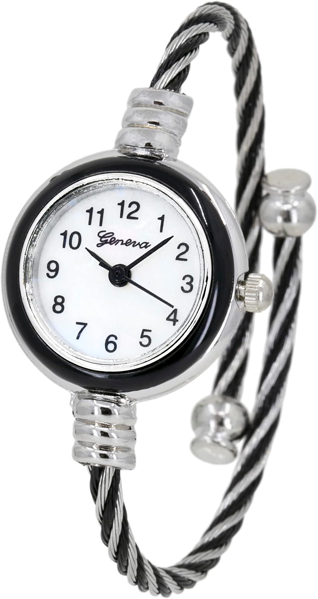 Collections Women's Cuff Watch - Round Analog Display Arabic Numbers 23mm Case Wire Bracelet Watch for Women Elegant Cable Cuff Bangle Wrist Watch