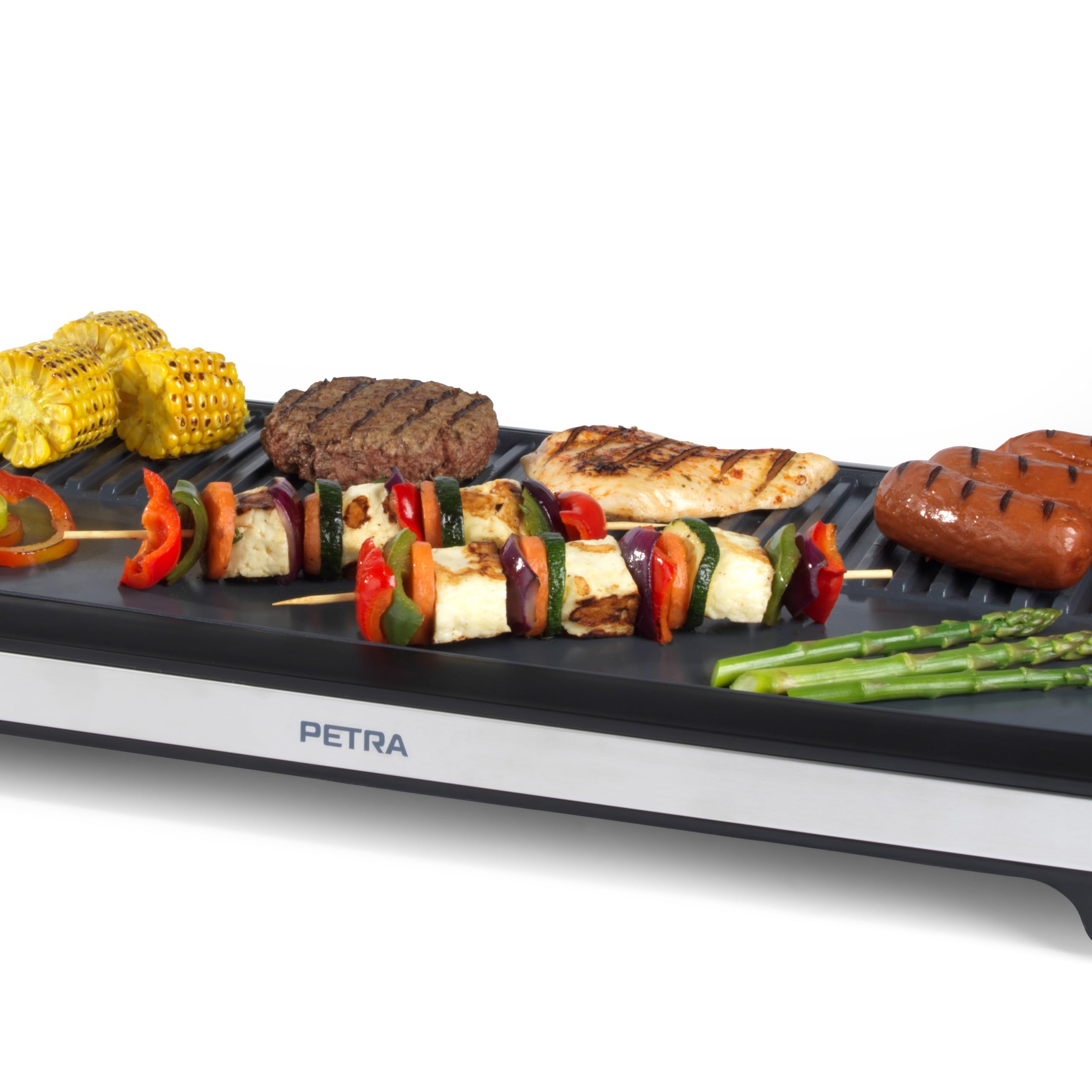 Petra 2 en 1 Parrilla Eléctrica – Placa Dual Antiadherente, Plancha y Parrilla, Bandeja de Goteo Extraíble, Libre de PFAS, Control de Temperatura Desmontable, Máx. 250°C, 2200W, PT6244VDE