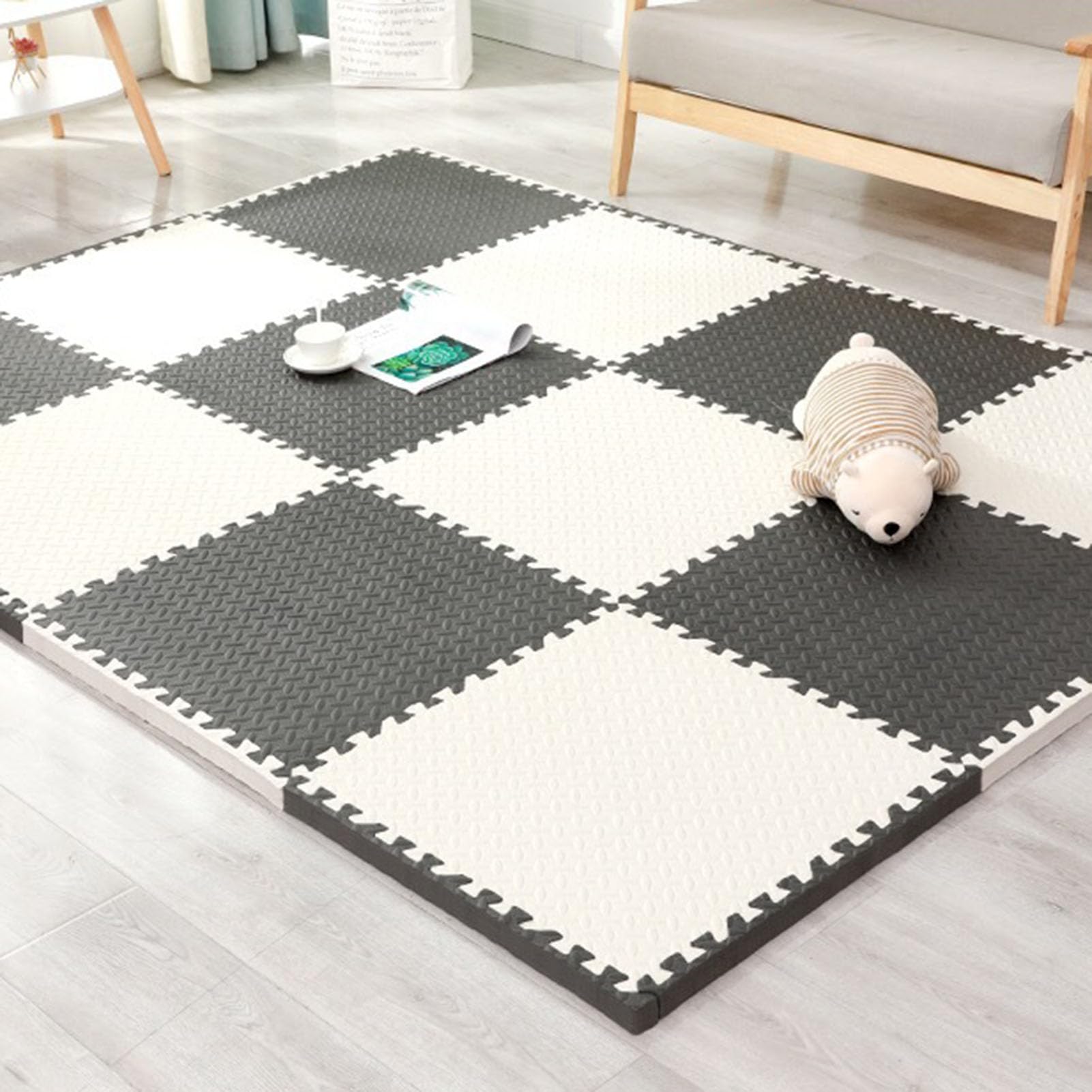 Tapis Jeu Enfant Tapis Puzzle Mousse 30x30cm - Lot De 10/20 Dalles Moquette Gris - Antidérapant Salon Chambre Revêtement Sol Antidérapant