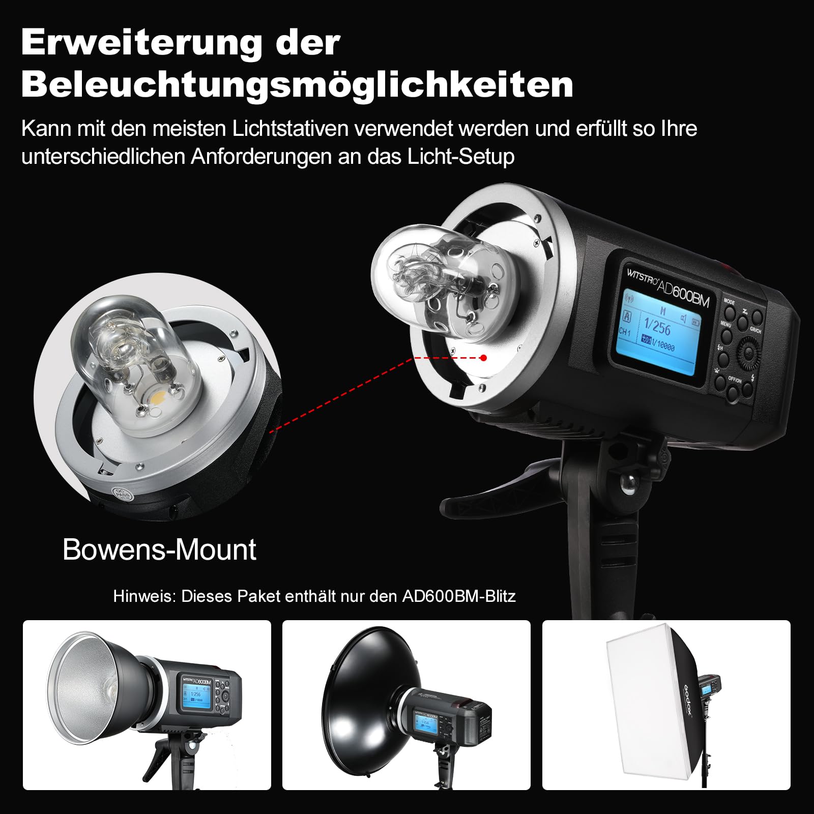 Godox AD600BM 600Ws GN87 HSS 1/8000s Flash Exterior de Estudio Monolight con Bowens Mount, Batería 8700mAh, 2.4G Wireless X System con 32 "x32 Softbox, Reflector Standard, Snoot, Barn Door Kit
