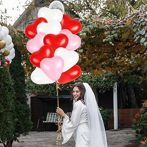 Miniatura 5 de 60 globos de corazón de amor de 10 pulgadas, globos de corazón de látex rojo, rosa y blanco, para el día de San Valentín, boda, aniversario,