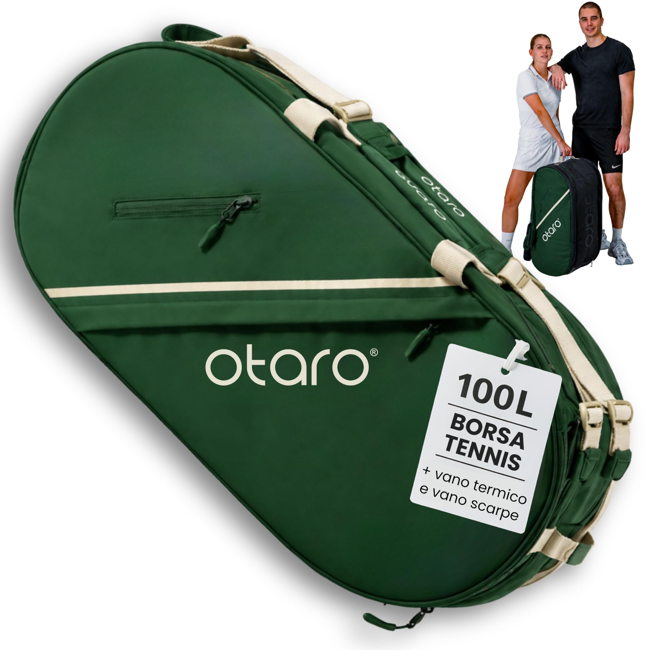 Otaro Borsa Tennis 100L | Per 6 Racchette | 2 Vani Termici, Porta Scarpe, Vano Laptop & Termico Bevande | Zaino Tennis con Sistema Trasporto 4 in 1 | Borsone Tennis per Allenamento e Torneo