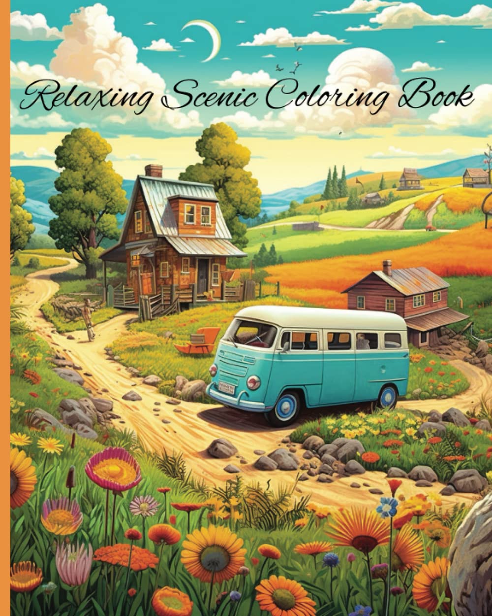 Relaxing Scenic Coloring Book: Adult coloring book for relaxation, 8x10, 75 pages