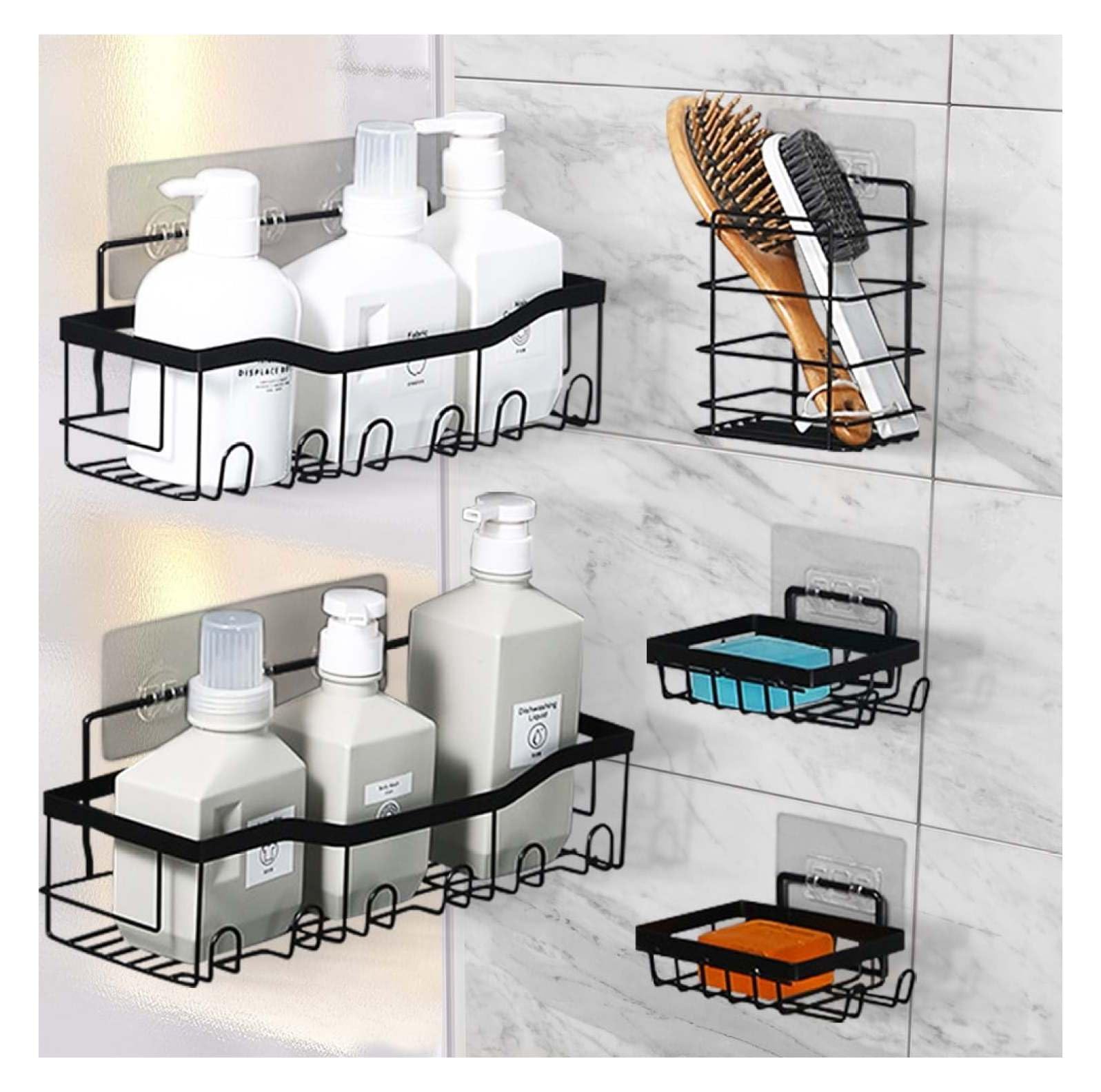 5-Pack Shower Caddy Bathroom Organizer No Drill Wall Mounted Shelf - Black