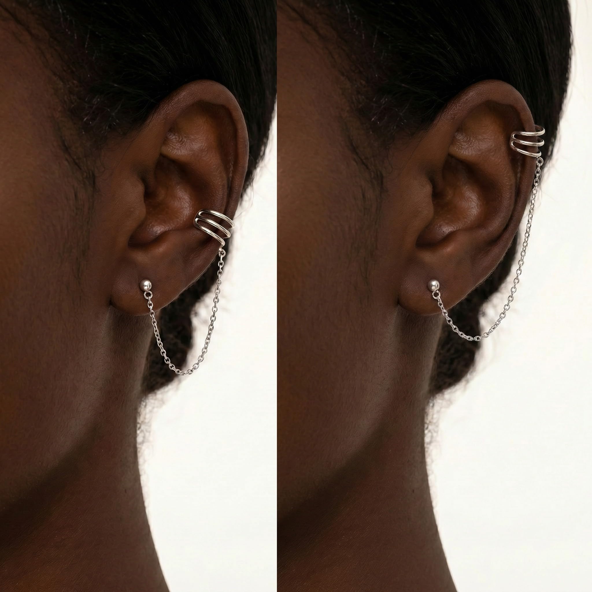 SLUYNZ 925 Orecchini Polsino in Argento Catena per Donne Ragazze Adolescenti Orecchini Leccapiedi Borchie (A-Silver)