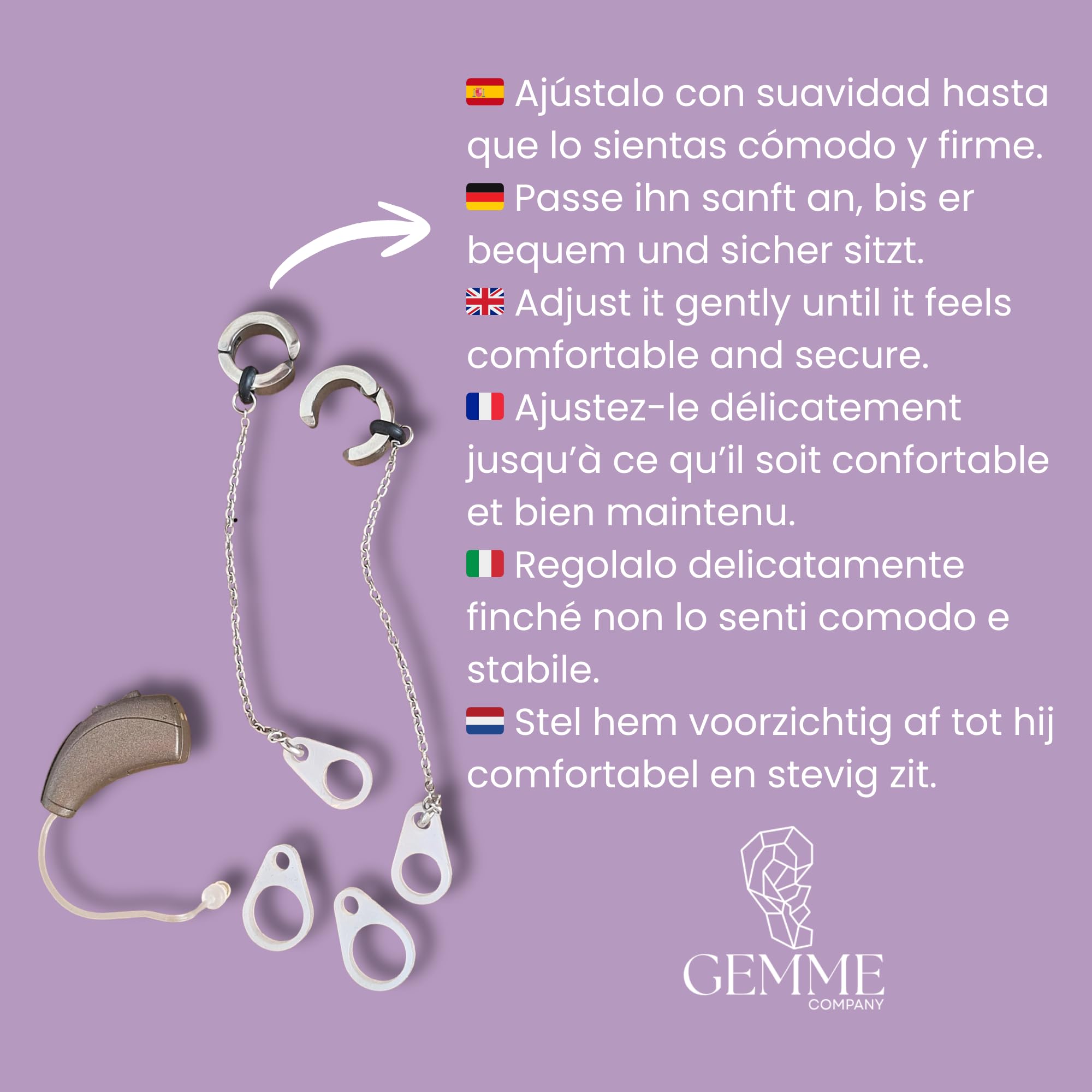 Boucles d'oreilles anti-perte pour la surdité - Chaîne de maintien pour appareils auditifs - Empêche les chutes et la perte d'amplificateurs, de sonotons ou d'implants cochléaires - Argenté