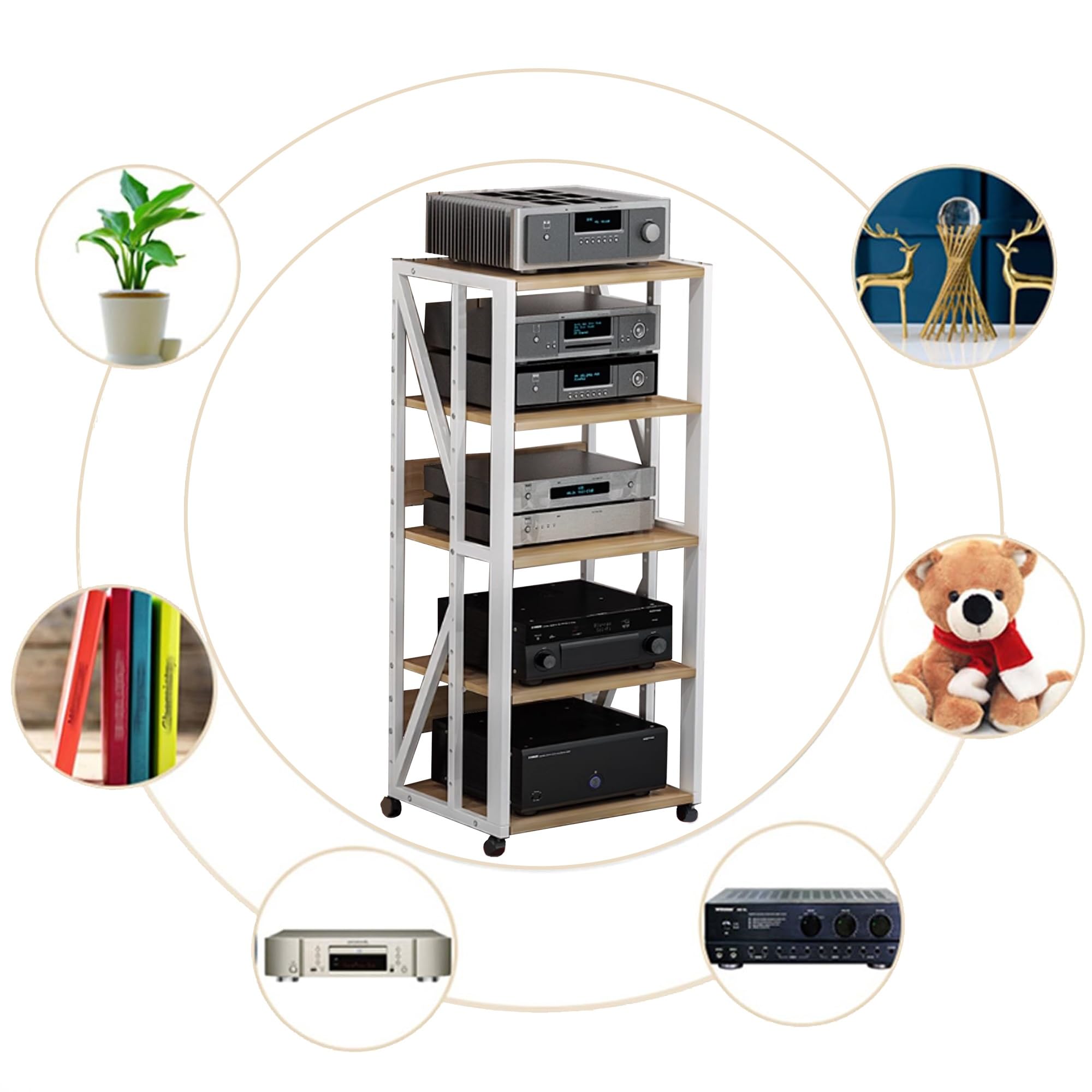 Mueble hifi, Soporte para medios audiovisuales Estanterías para audio y video Bastidores y soportes estéreo Soporte para componentes audiovisuales para la sala de grabación, la oficina y el cine(Wit,5