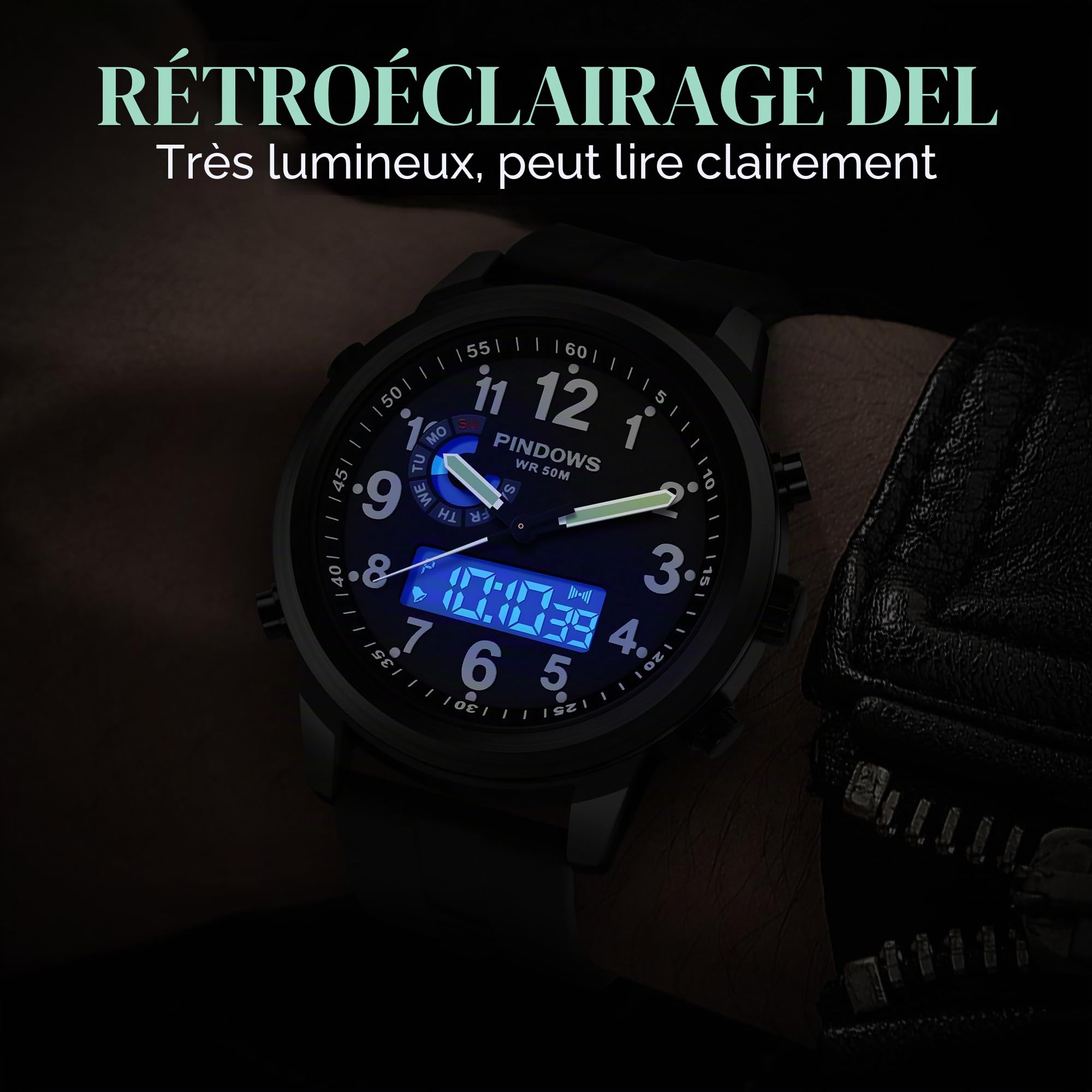 PINIDOUS Montres pour Hommes Montres Numérique Sport Outdoor Montres Militaire Multifonctionnelle Montre Quartz Analogique étanche Acier Inoxydable Mode Classique Montre-Bracelet