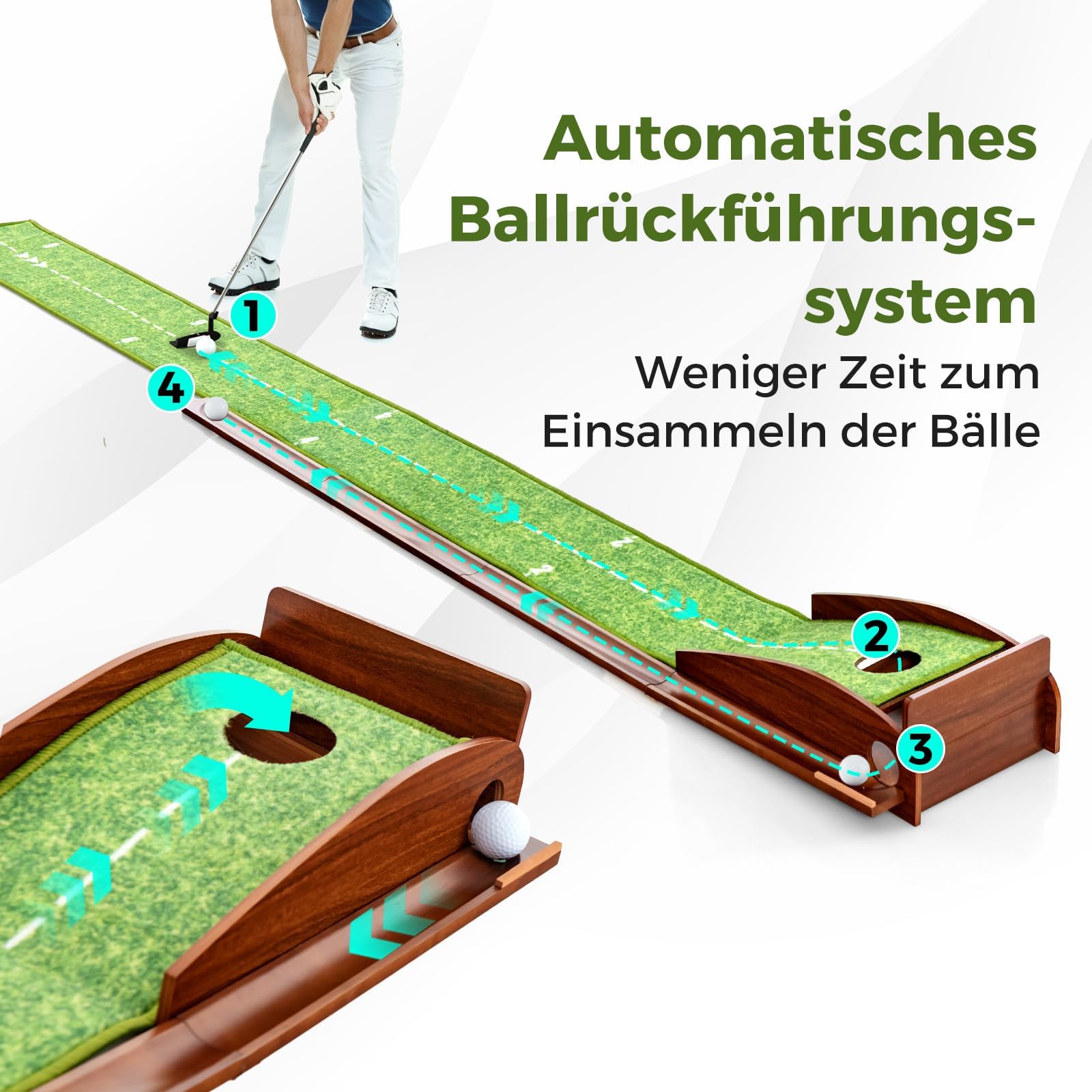 COSTWAY Golf Puttingmatte, Golfmatte mit 1/2/3 Löchern, Auto Rückkehr Übungsmatte mit 3 Golfbällen & Kunstrasen, Putting Trainer Indoor Outdoor für Anfänger, Profis