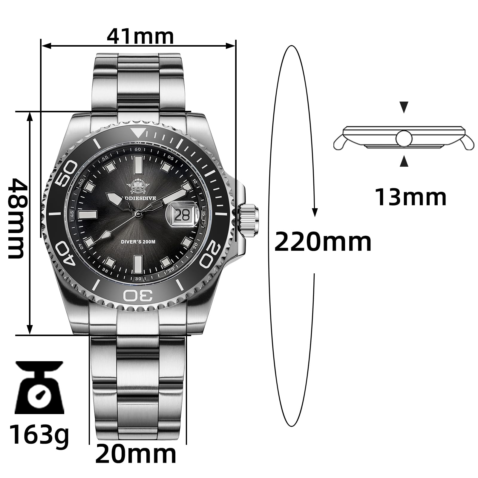 ADDIESDIVE Quarzo Orologio Uomo Diver's 200M Subacquei Luminescente Acciaio Inossidabile