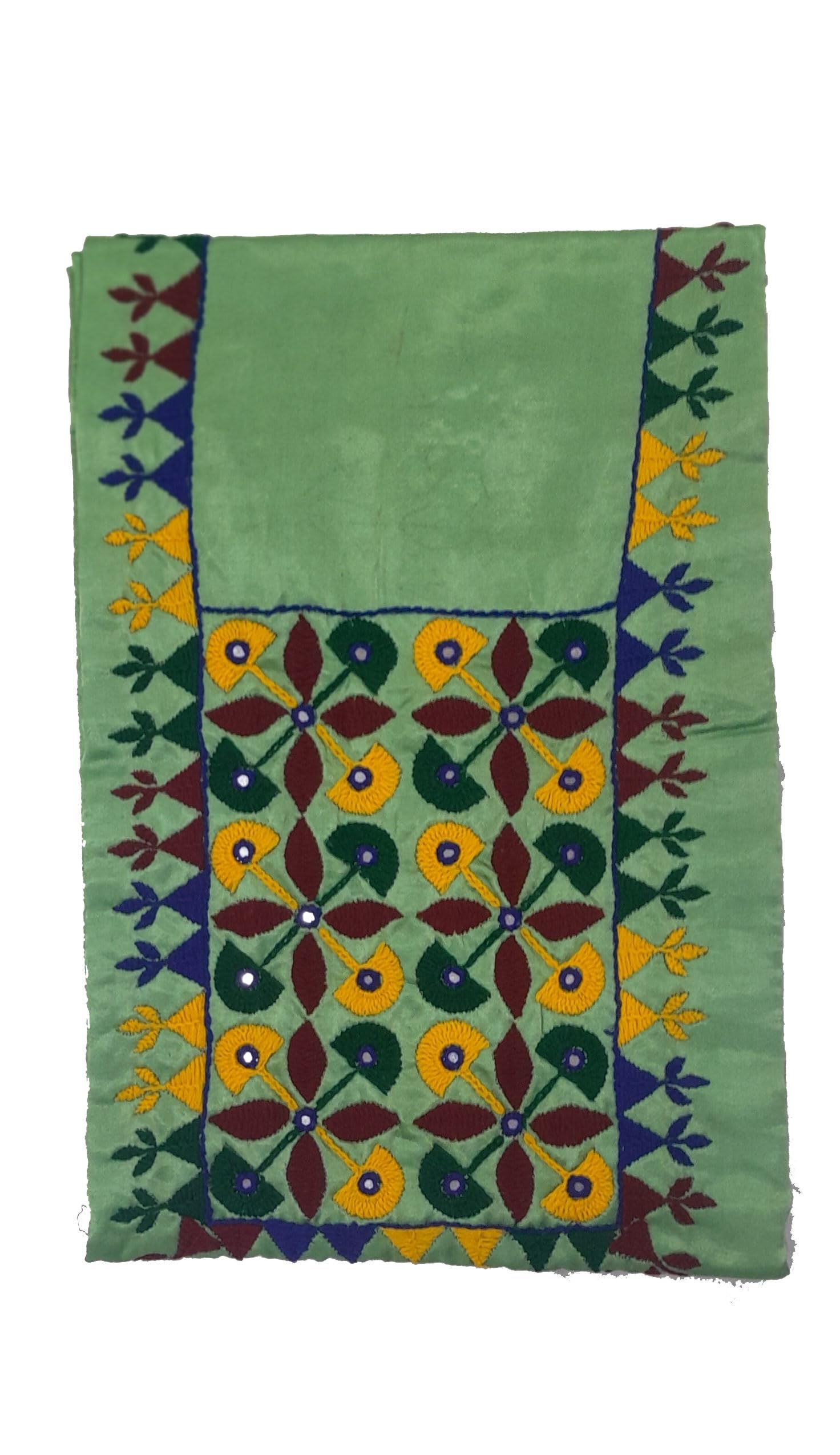 Gamthi GlamzUnstitched Top kurta Material for Women's with Pure Mashroo Silk, 2.50 Cut, Hand Embroidered Neckline for Women and Girls (Green Pista)