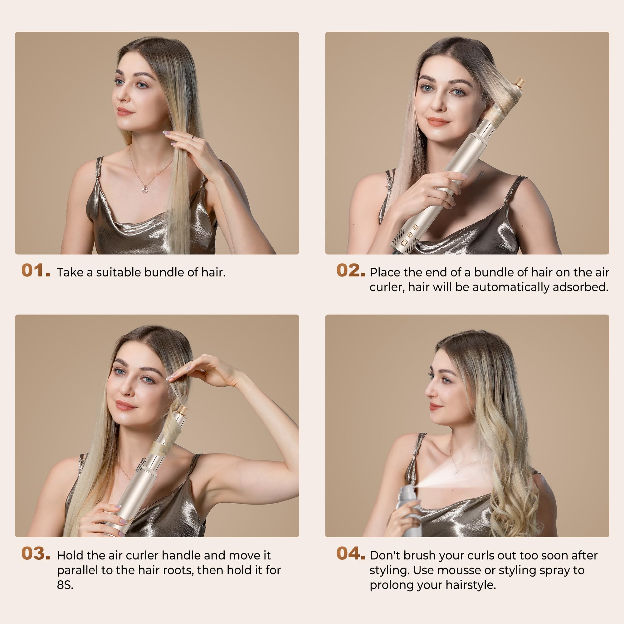 UKLISS Pro Airstyler Hairstyler Juego 8 en 1, secador de pelo de iones de alta velocidad, cepillo con flujo de aire automático, rizador, alisador, cepillo de volumen y antiencrespamiento, secado