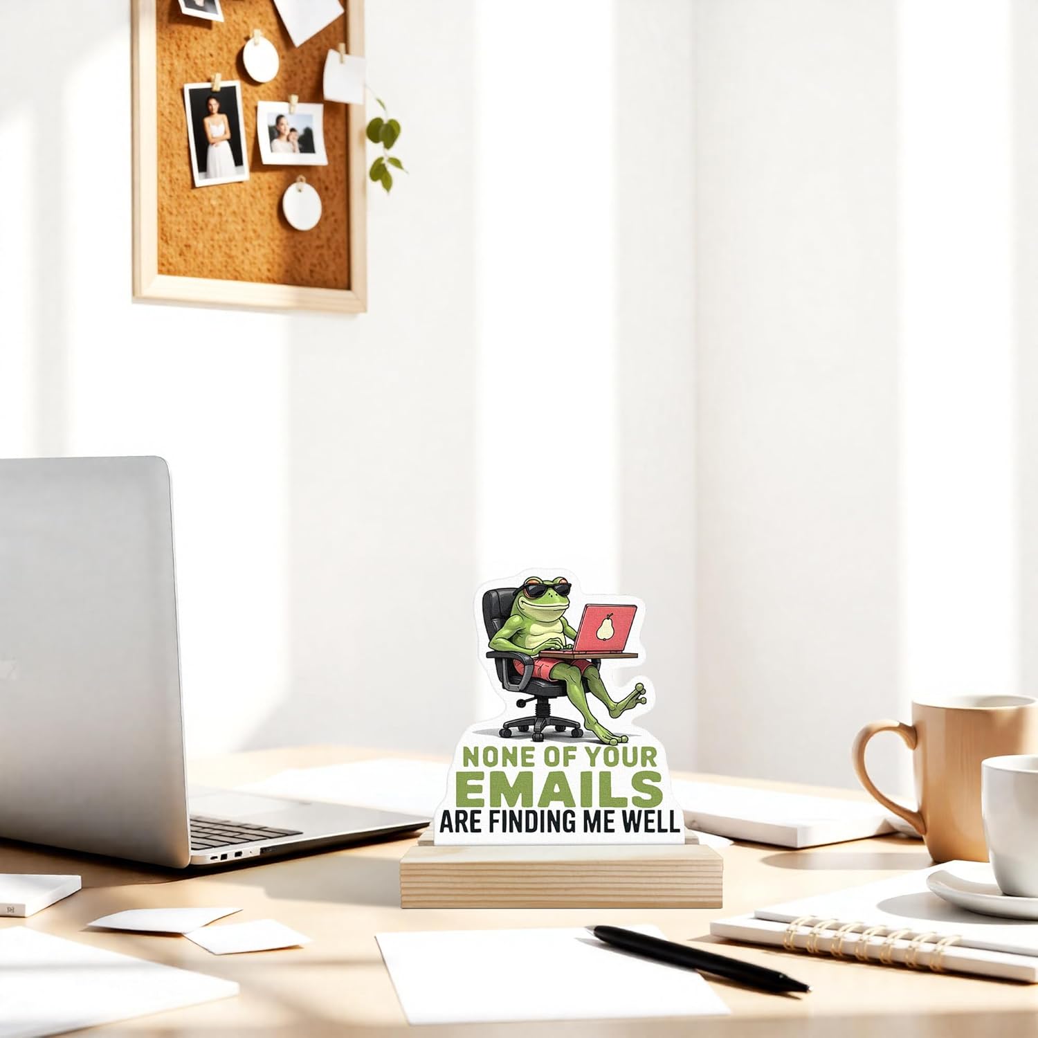 CTYNU Funny Frog Desk Decor Sign, None of Your Emails Are Finding Me Well Frog Shaped Wood Sign Plaque with Wooden Stand for Home Office Desk Decor,Fuuny Office Gift for Coworkers Friends - Image 2
