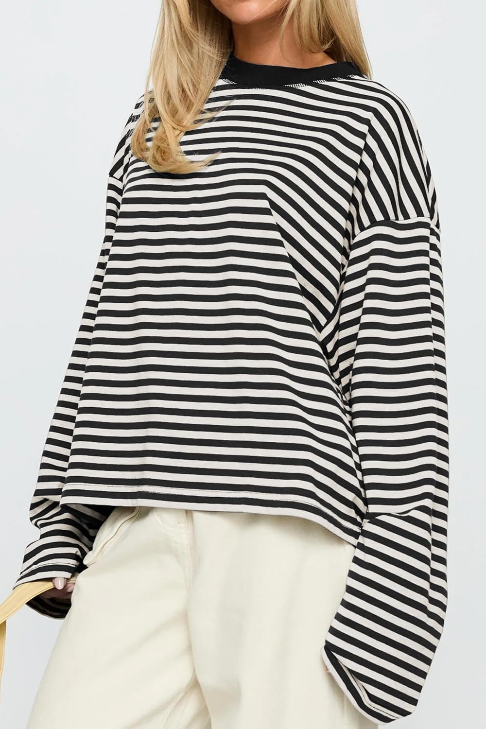 CHYRII Women Oversized Striped Long Sleeve T Shirt Fashion 2026 Crewneck Casual Fall Spring Tops Y2K Clothes - Image 3