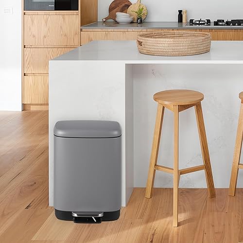 Miniatura 5 de Garvee Bote de basura manos libres de 12 litros, funcionamiento de pedal con tapa de control de olores, contenedor interior extraíble y soporte para