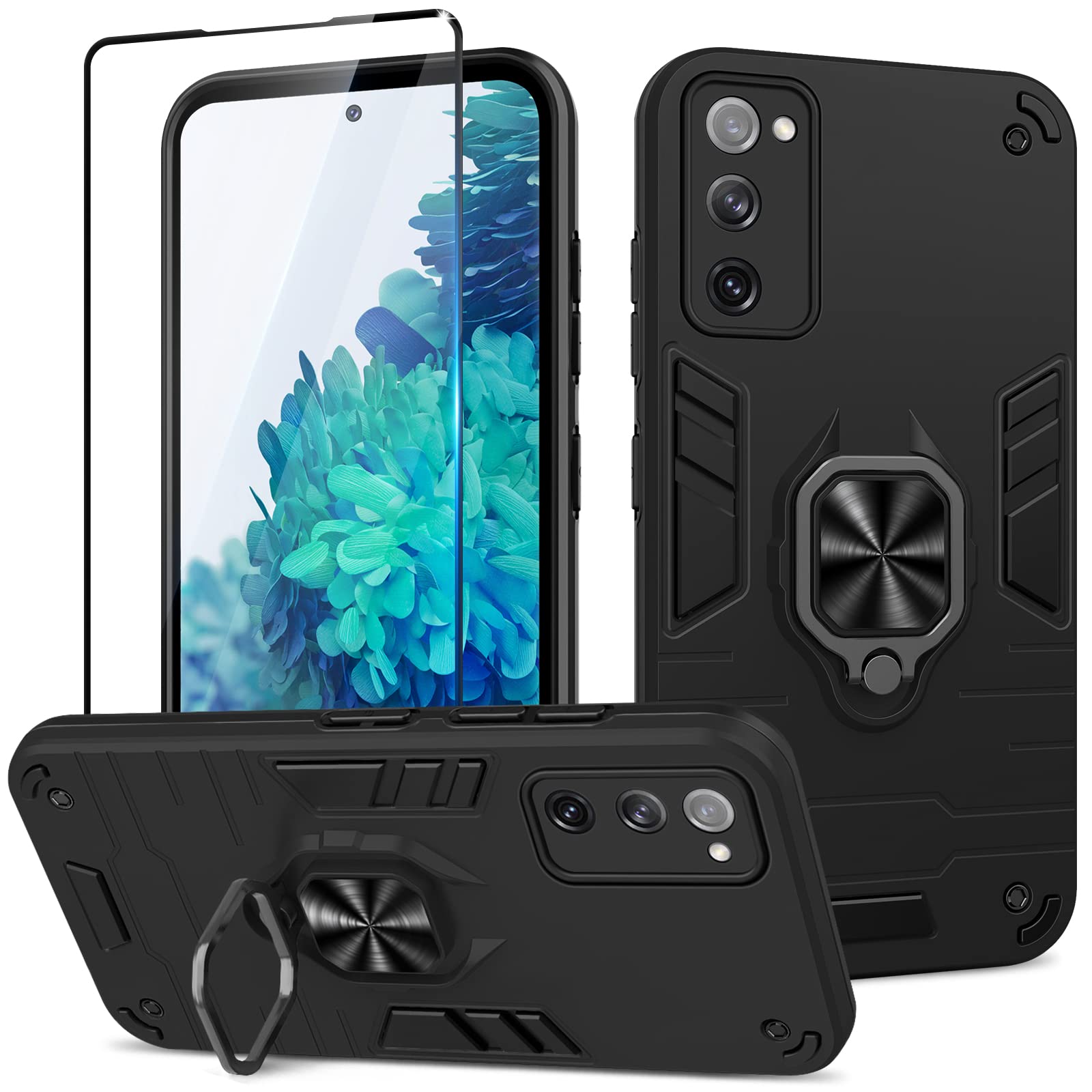 Funda para Samsung Galaxy A13 4G con Cristal Templado Protector Pantalla, Carcasa Antigolpes con Soporte anular metálico, Case Protectora de Grado Militar, Negro — view 57