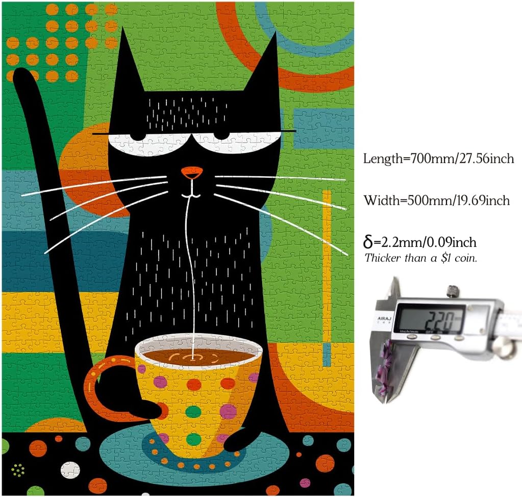 Bgraamiens -Coffee Cat- Modern Art Cartoon Whimsical Cat 1000 Pieces Puzzle for Adult