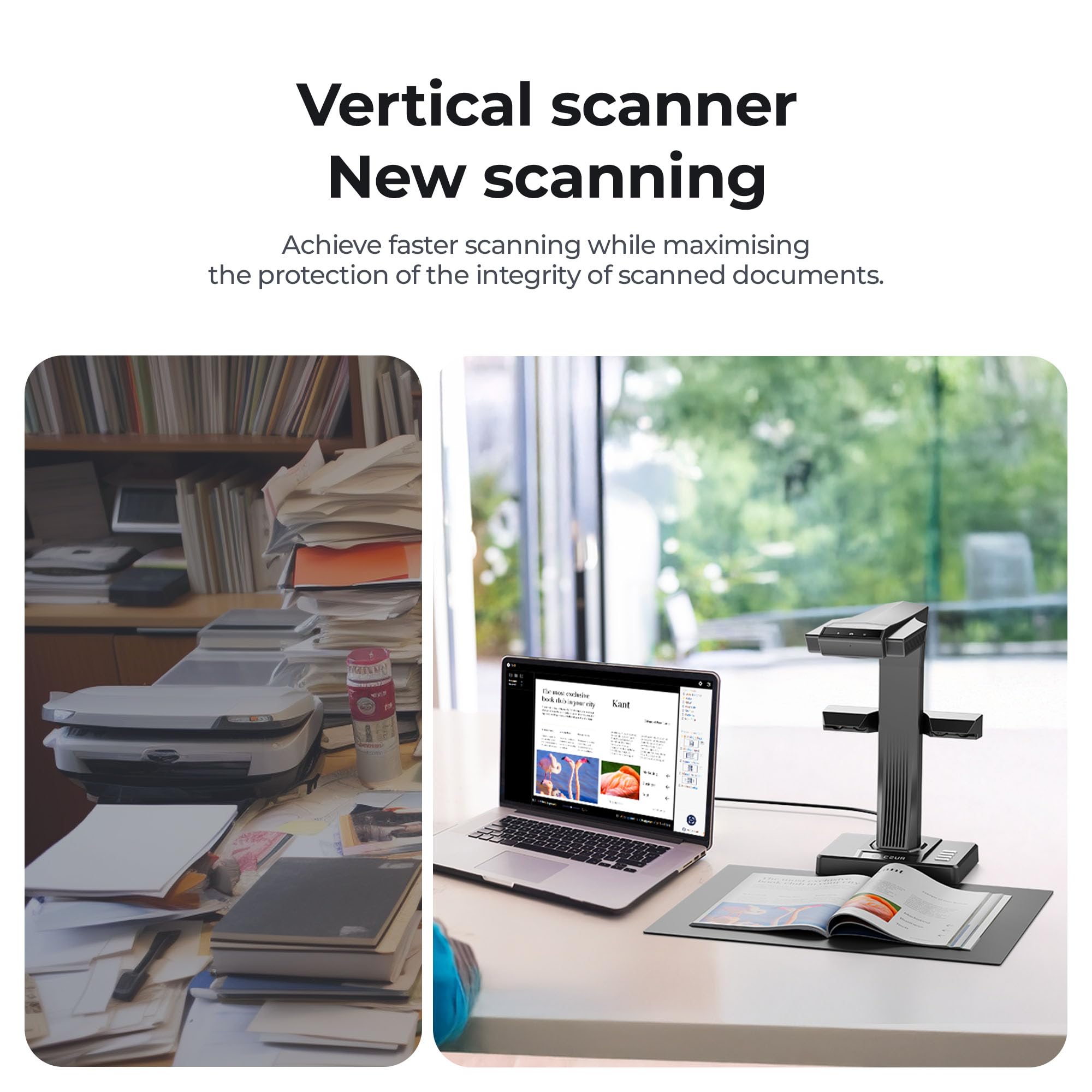 CZUR ET24 Pro A3 Buchscanner 24MP Scanner mit HDMI, A3 Scanner mit Laser Verflachungstechnologie, OCR 180+Sprache, Dokumentenscanner Visualizer für Windows, macOS und Linux