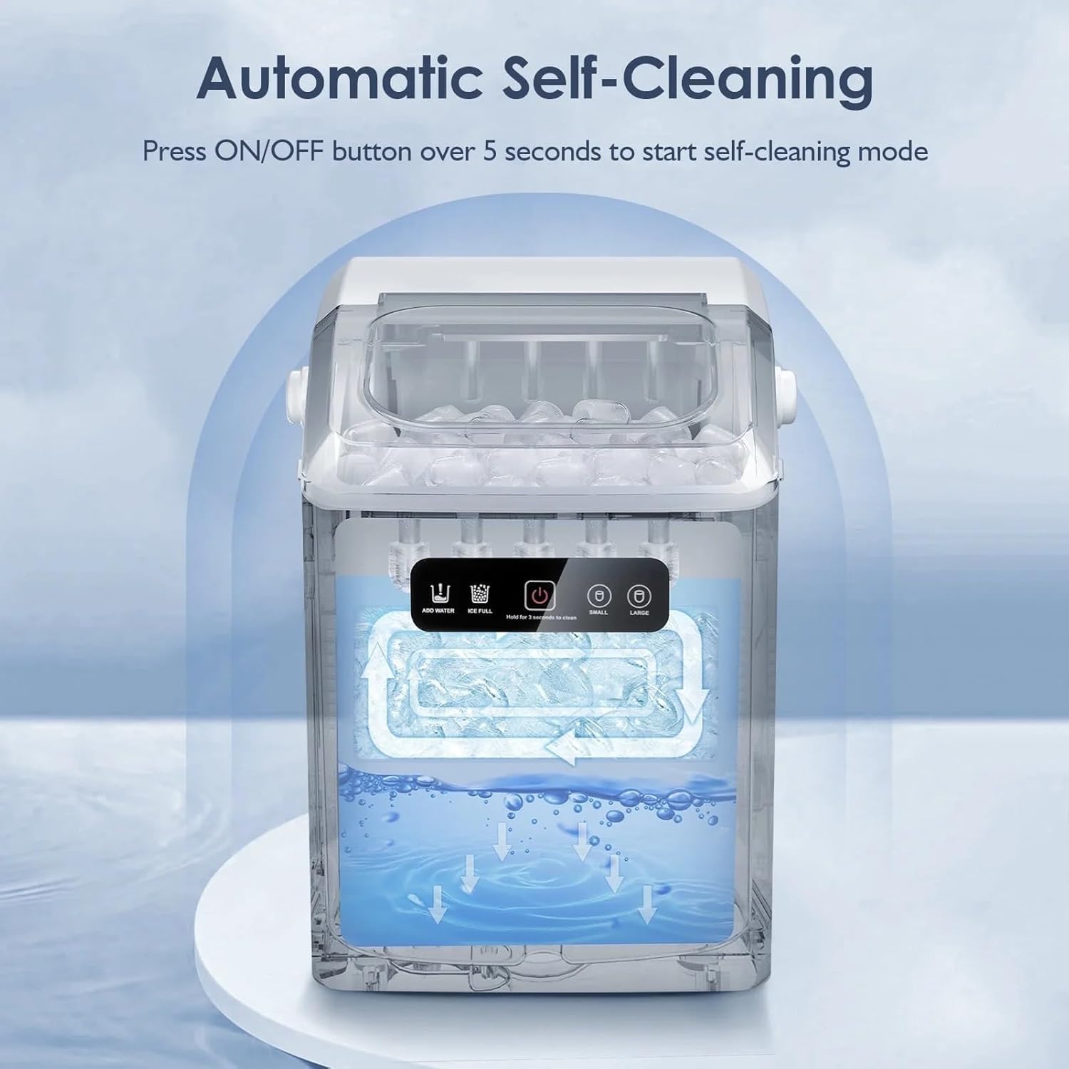 Máquina automática de Fabricantes de Hielo autolimpiante para la encimera | Bajo Ruido, 12 kg/26 LB por día y 2 tamaños de Hielo de Bala | Portátil y pequeño, Hace Hielo Claro | para casa, Cocina
