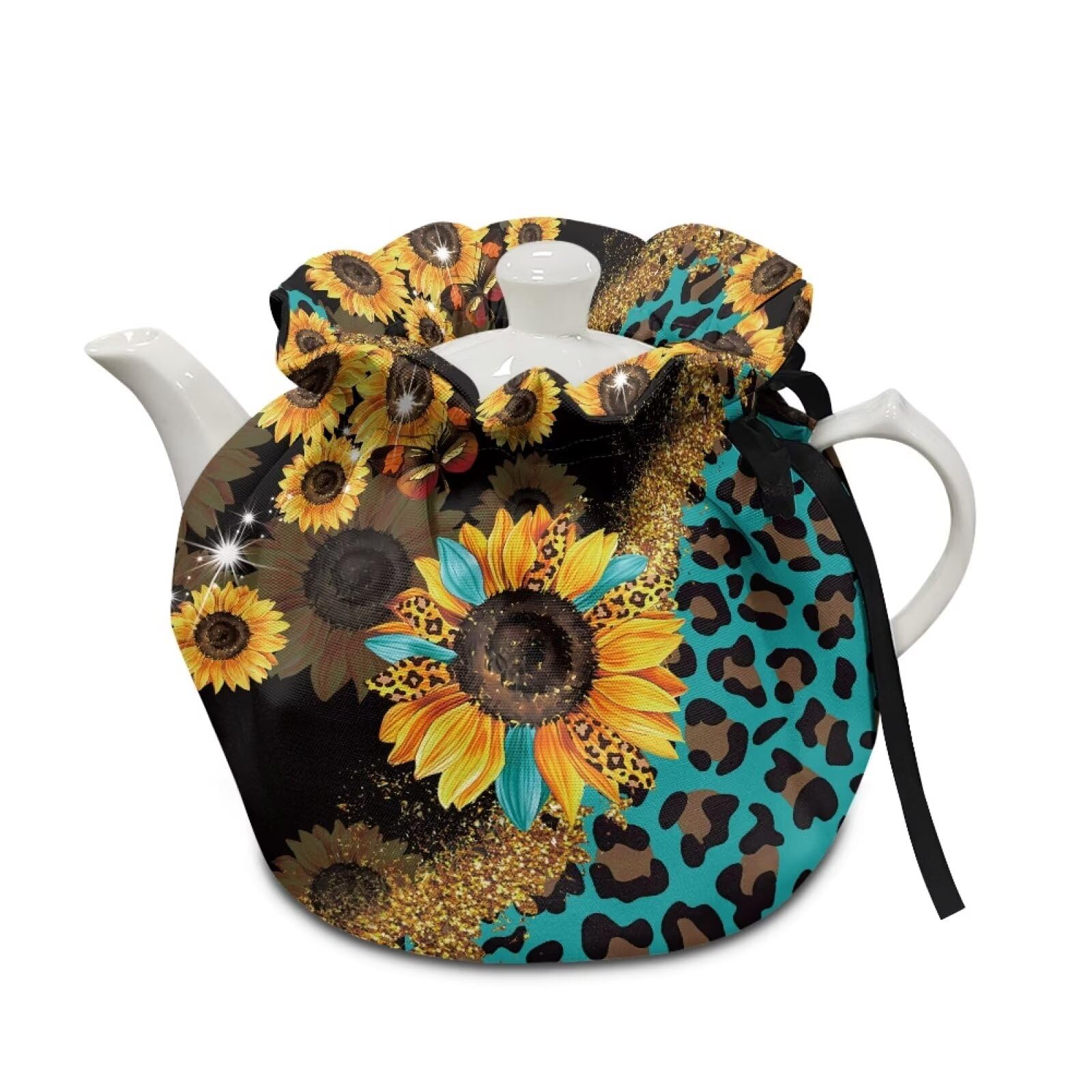 Binienty Sunflower Leopard Print Tea Cozy Teapot Cover Tea Pot Insulated Cover Keep Warm Kettle Dust Cover for Home Kitchen Back Yard