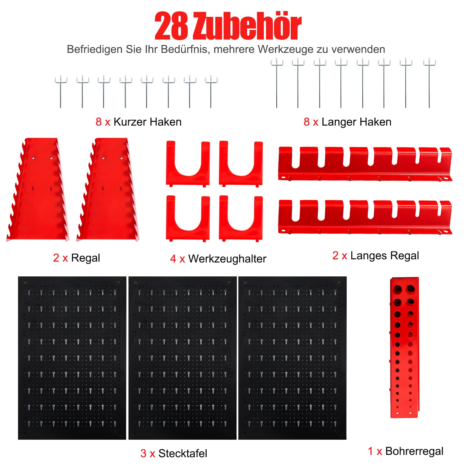 SOARS Werkzeugwand Metall, dreiteilige Lochwand mit 25 teiliges Hakenset, Werkstattwand 120 x 60 cm, Werkstattwand ideal für Garage & Werkstatt