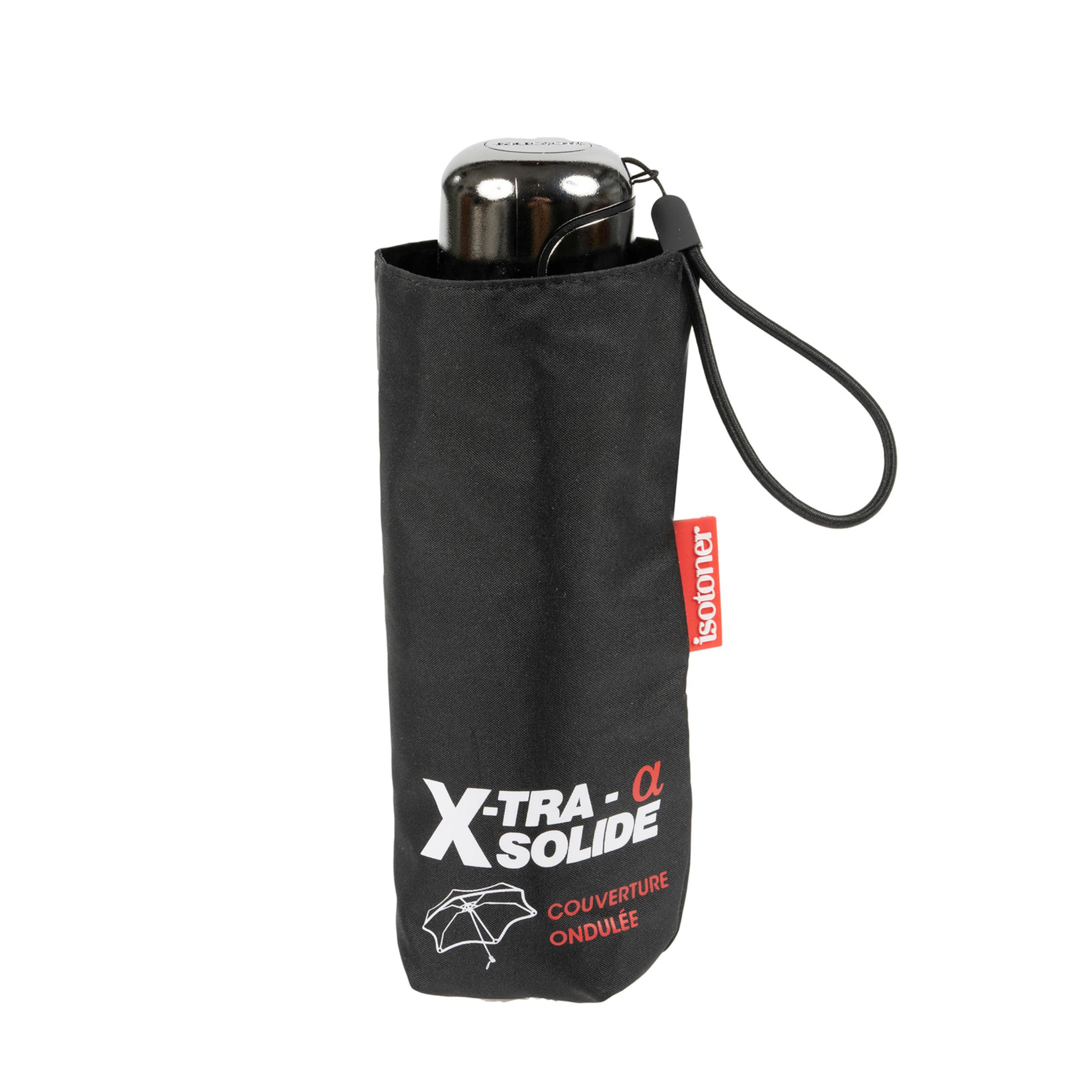 Isotoner Ombrello x-tra solido anti-ribaltamento, compatto, tecnologia ultra-idrorepellente, Nero , ST