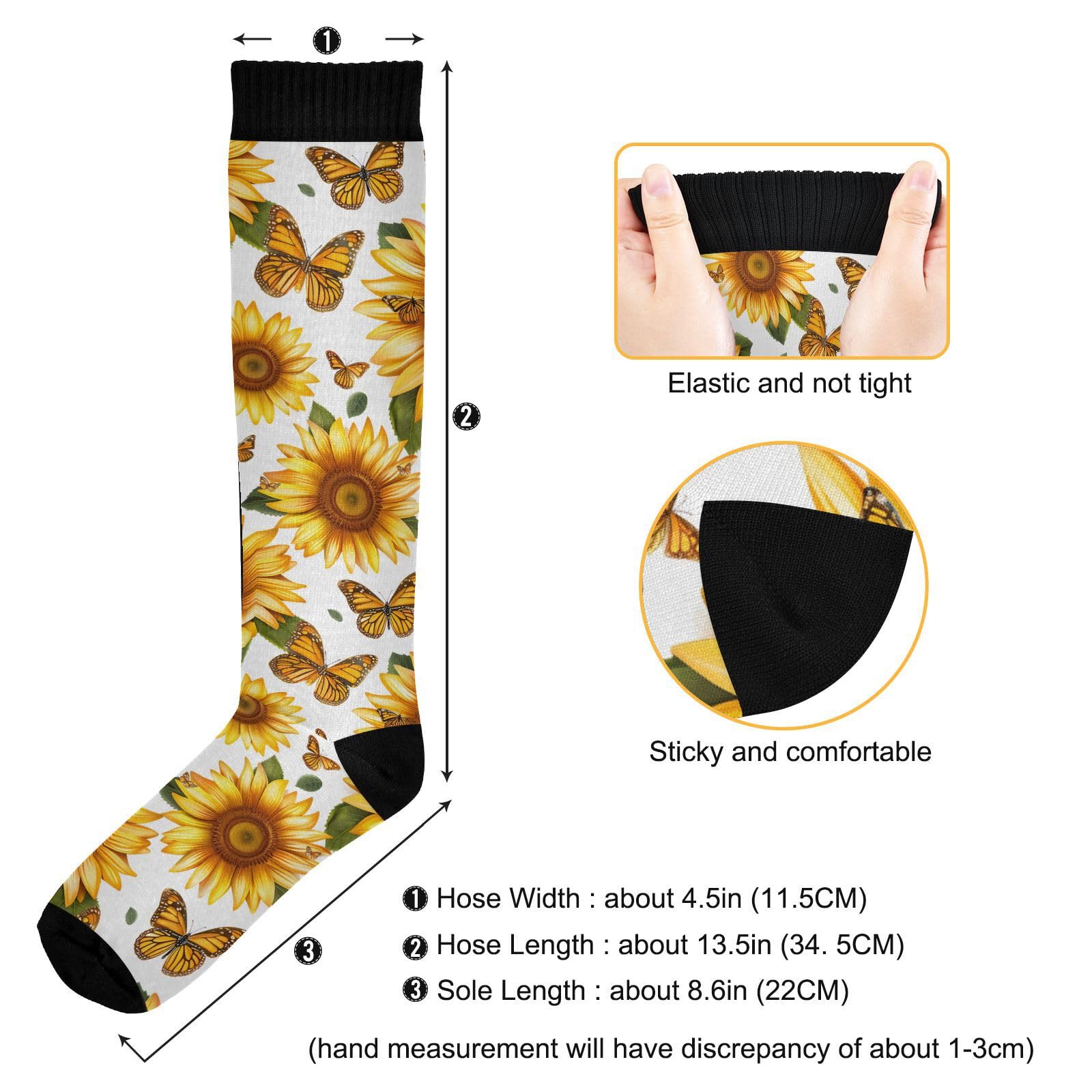 Wassud Sunflowers and Butterflies Compression Socks for Women and Men 20-30 mmHg Knee High Socks for Nurses Travel Socks 2 Pair