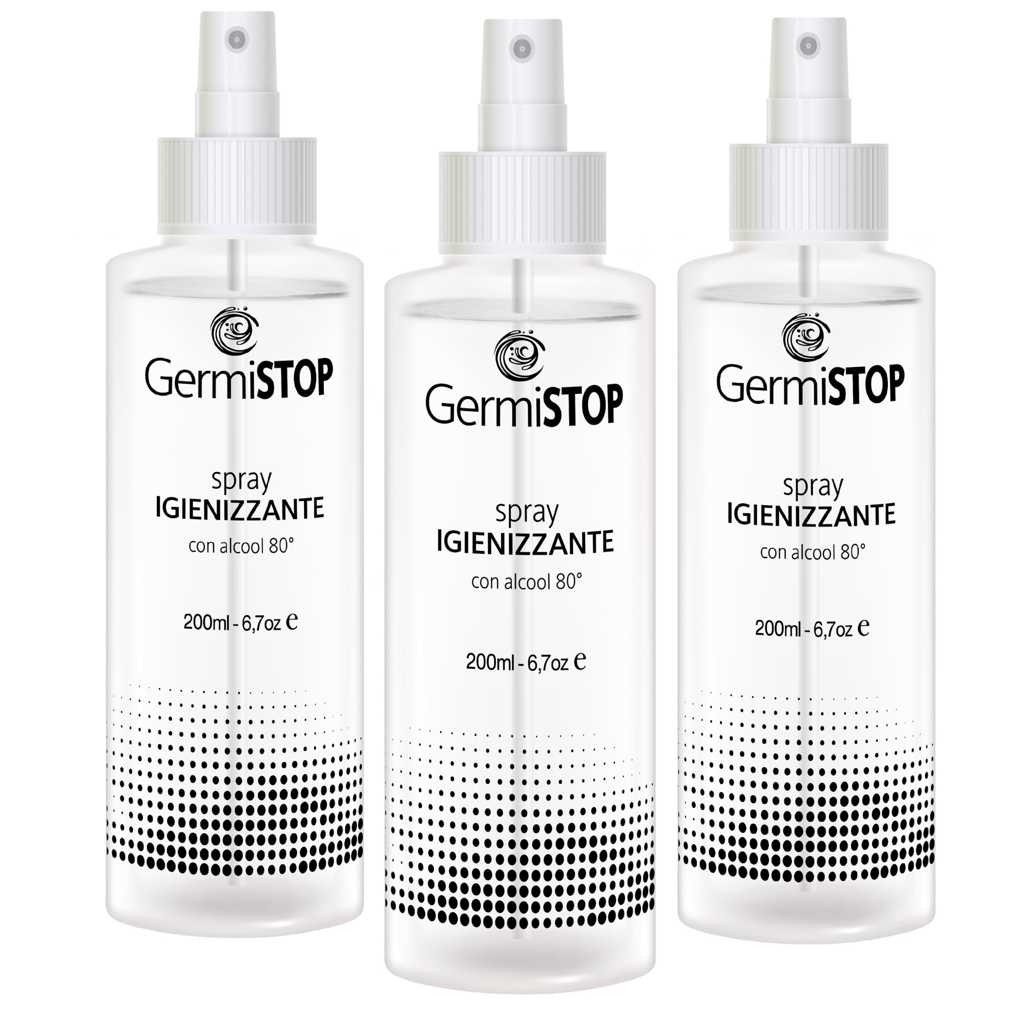GERMISTOP Igienizzante Mani 3x200ml con Alcool 80% e Glicerina, Spray Igienizzante Superfici con Formula Potenziata