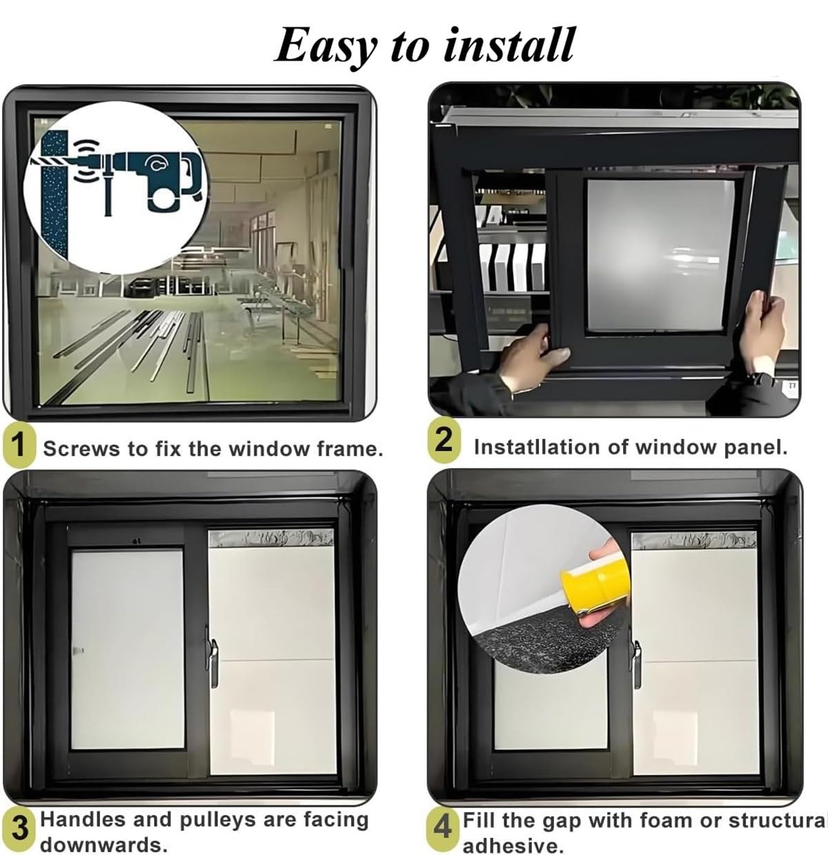 Czarno-białe okno do piwnicy z wymiennym okienkiem przesuwnym z włókna szklanego do łazienki i szopy rozmiary 61 cm - 102 cm (66 x 53 cm) - stylowe ulepszenie domu
