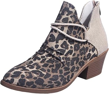 Amazon.com: PlayMate Botines de tacón alto para mujer, estilo leopardo,  bloque de color, con cordones, para otoño, invierno : Ropa, Zapatos y  Joyería