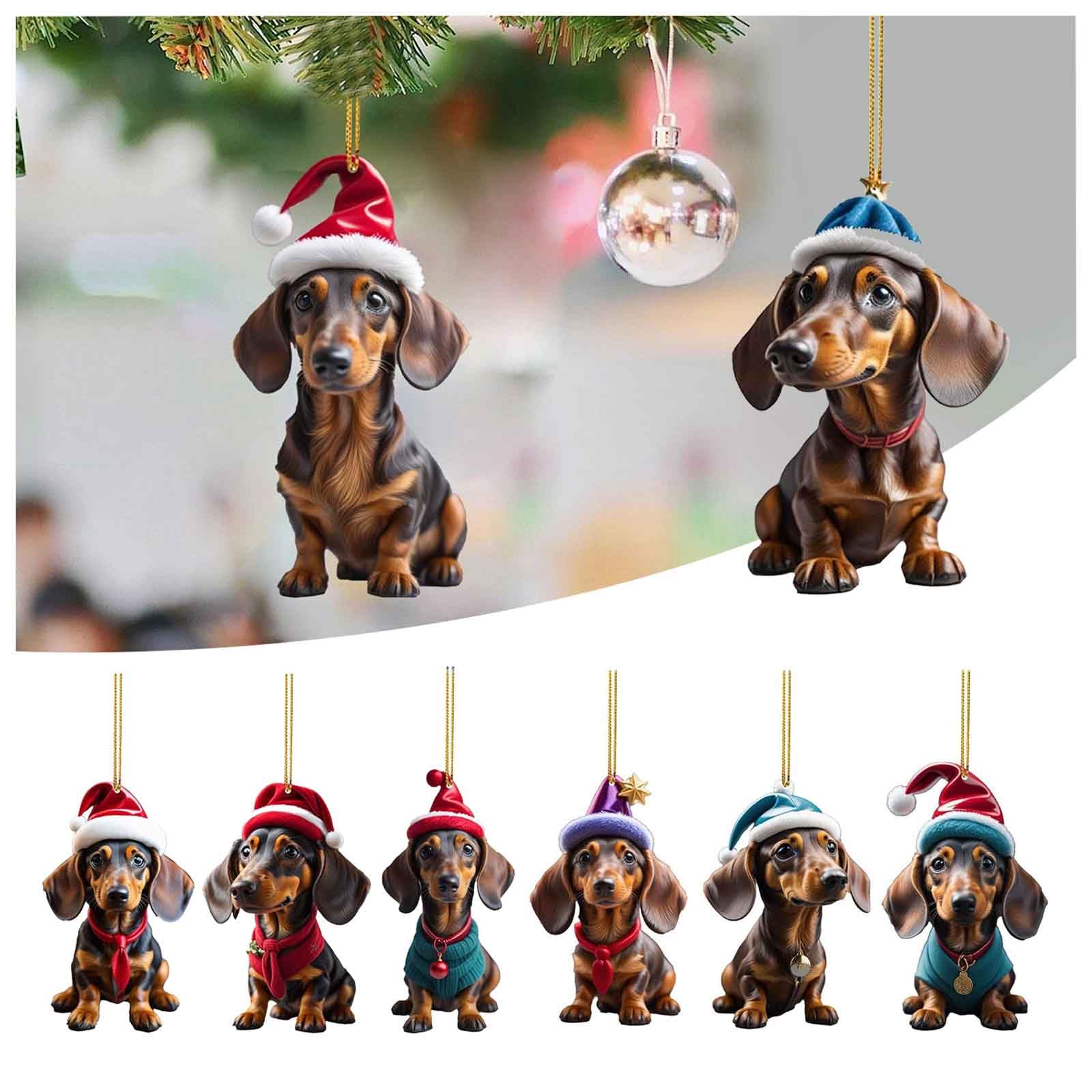 GWAWG 7 adornos de Navidad de perro salchicha, decoraciones colgantes para árbol de Navidad, plástico acrílico, perro salchicha, decoraciones de Navidad para el hogar, coche
