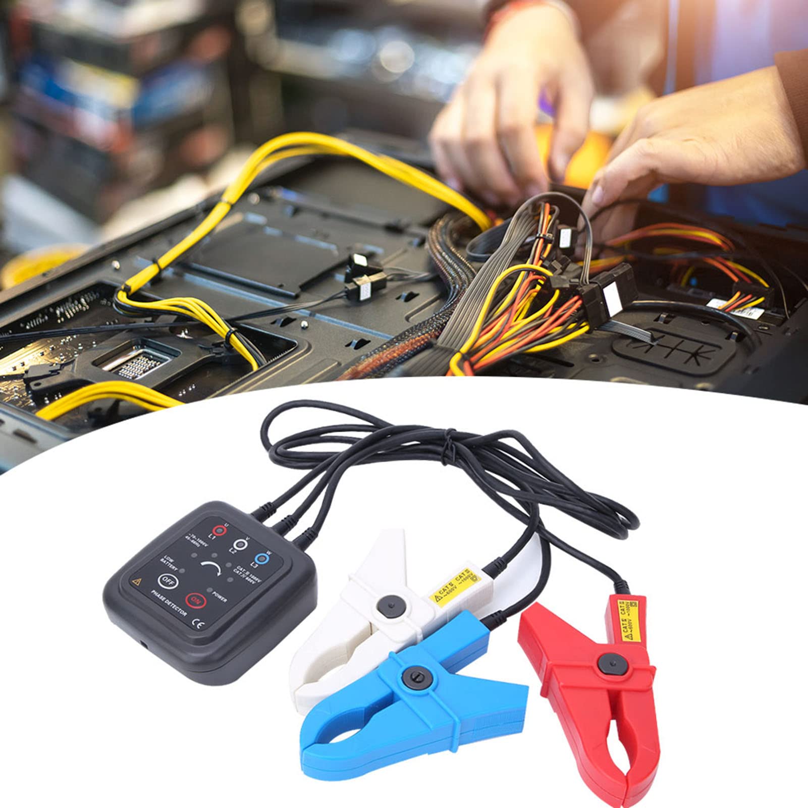 Large Caliber Non, 3 Phase Sequence Detection Meter with Magnet, Clear Sound and Light, More Sensitive Clamp, Power Saving, Scientific Appearance for Field Test, Compact Size,