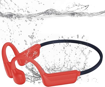 Liquid Silicone Swimming Headphones-Bone Conduction Headphones, IP68 Waterproof Underwater Earphones, LiteSurge Bluetooth Soft/Skin Open Ear Swim Earbuds with 32 GB MP3 Memory for Sport-Orange-Blue