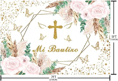 Miniatura 5 de Sendy Telón de fondo de 7 x 5 pies con texto en inglés "Mi Bautizo" mexicano, decoración de fiesta de bautizo, decoración de fiesta de bautizo,